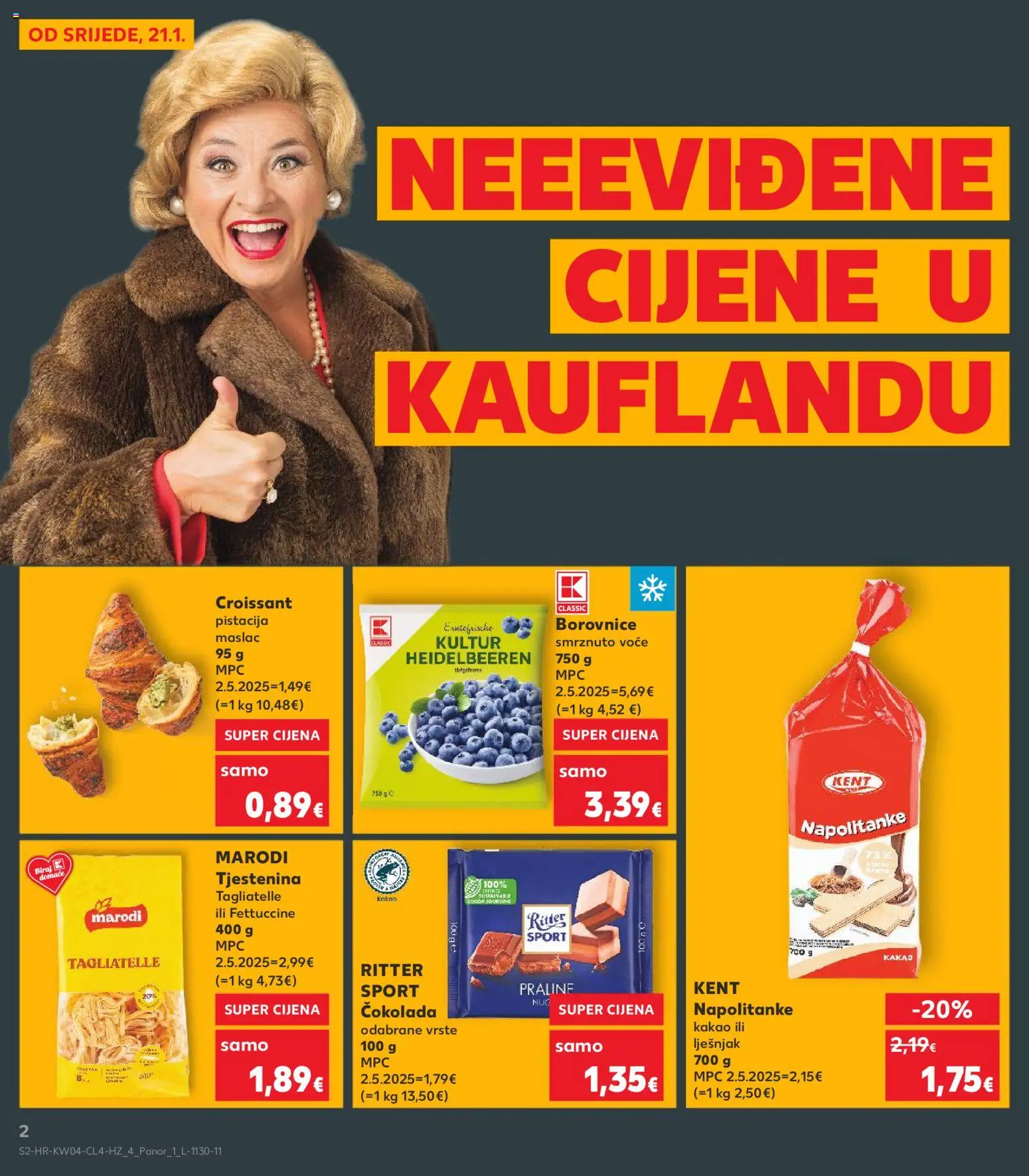 Kaufland katalog | vrijedi od 21.01.2026 | Stranica: 2 | Proizvodi: Maslac, Napolitanke, Pasta, Smrznuto voće