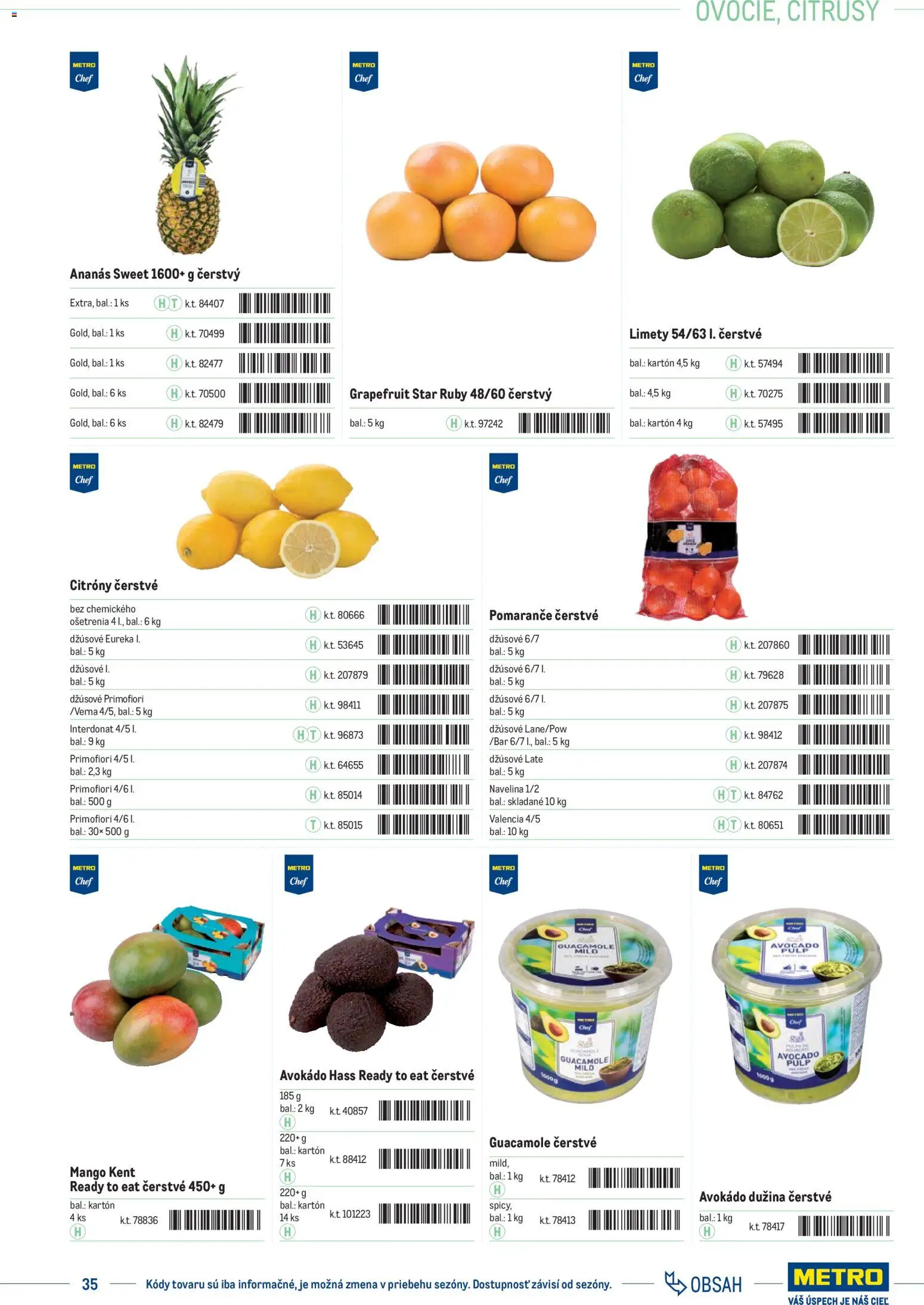 Nové Metro akcie – leták je platný od 01.01.2025 | Strana: 35 | Produkty: Pomaranče, Ananás, Grapefruit, Mango
