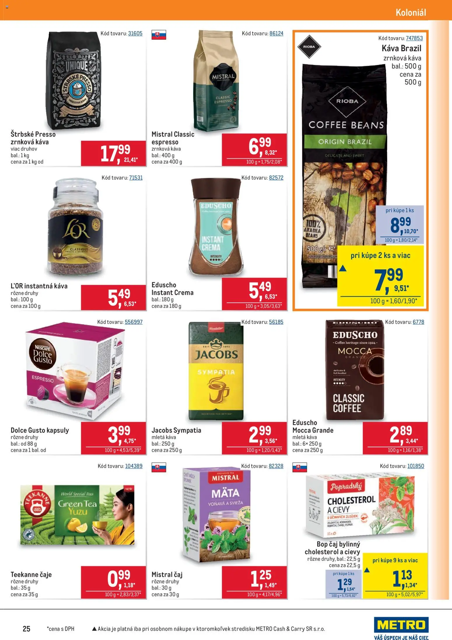 Nové Metro akcie – leták je platný od 25.03.2026 | Strana: 25 | Produkty: Dolce Gusto, Káva, Zrnková káva