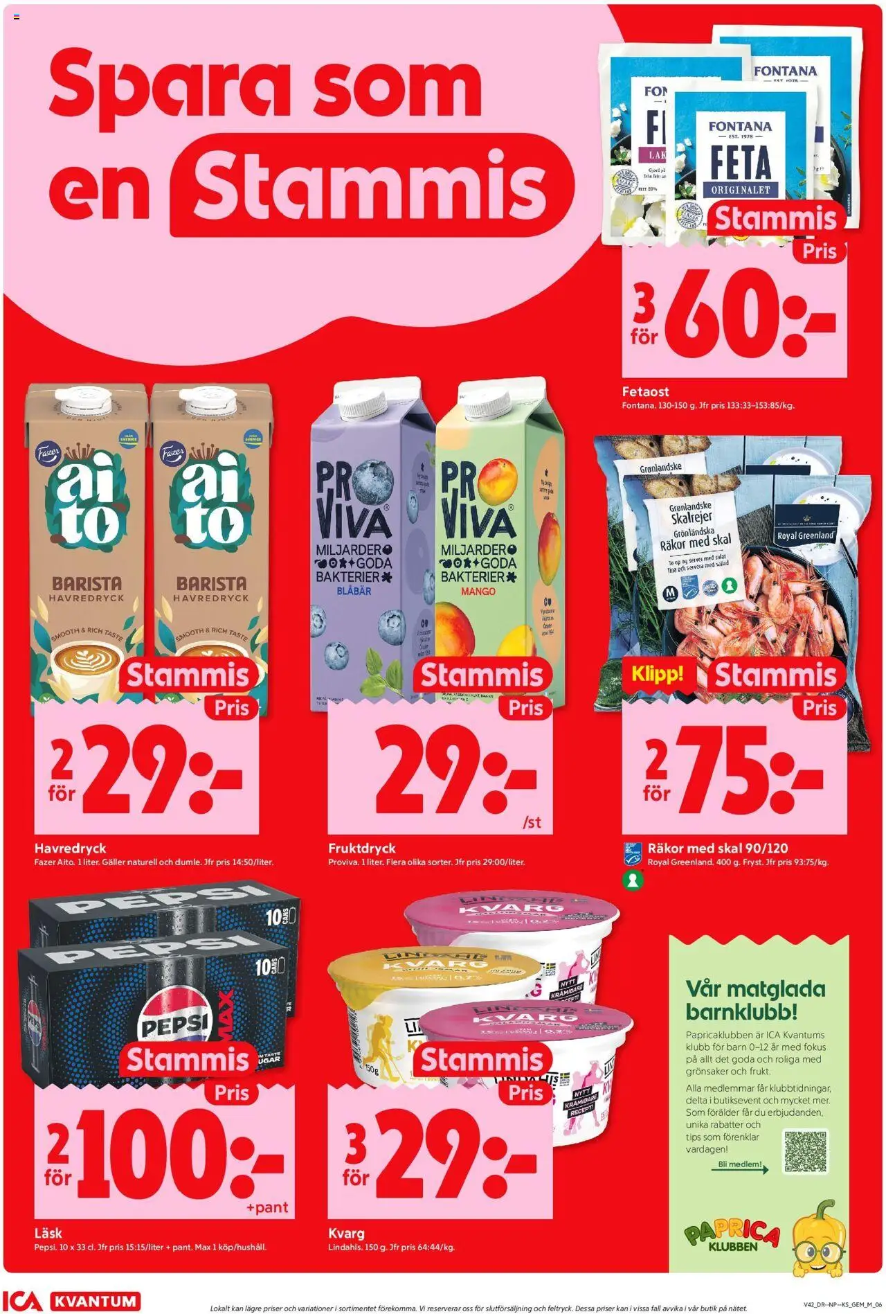 ICA Kvantum reklamblad aktuell från 13.10.2025 | Sida: 6 | Produkter: Pepsi, Räkor, Fetaost, Sallad
