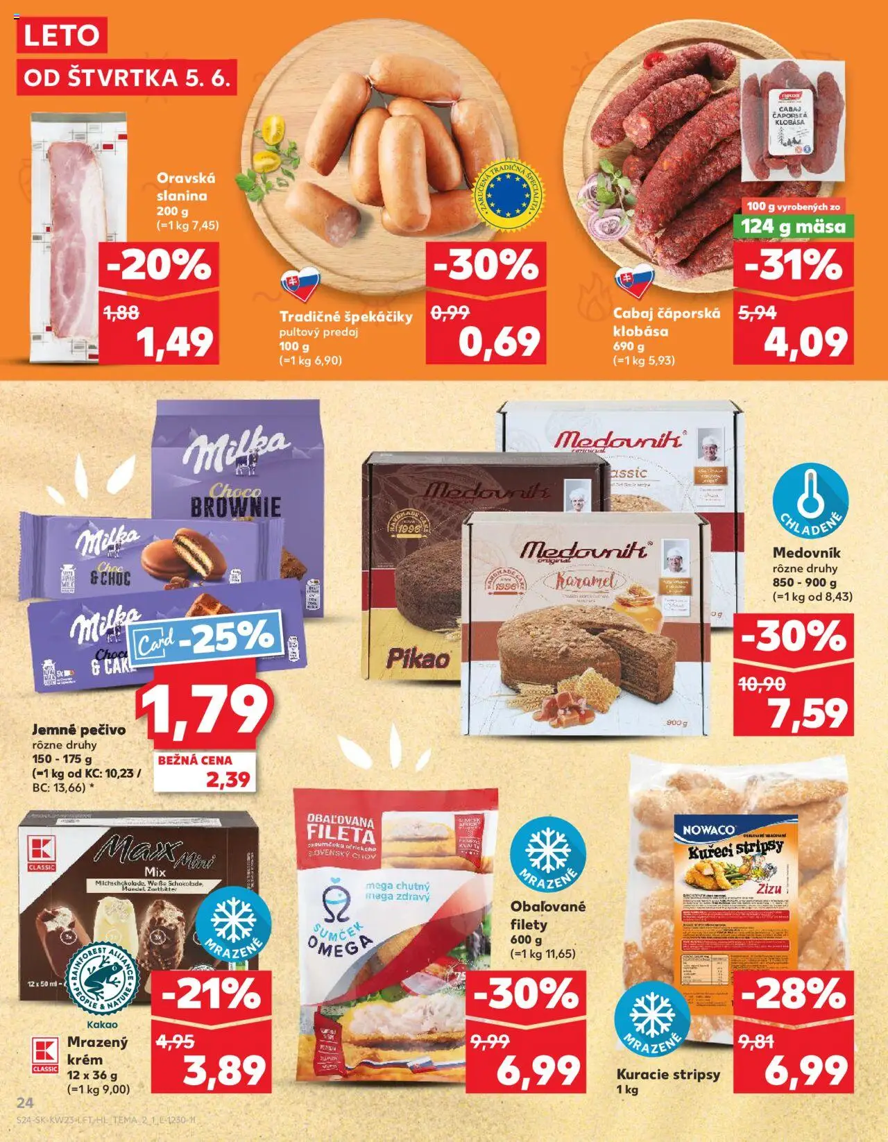 Kaufland Liptovský Mikuláš │ platný od 05.06.2025 | Strana: 24 | Produkty: Slanina, Klobása, Milka, Kakao