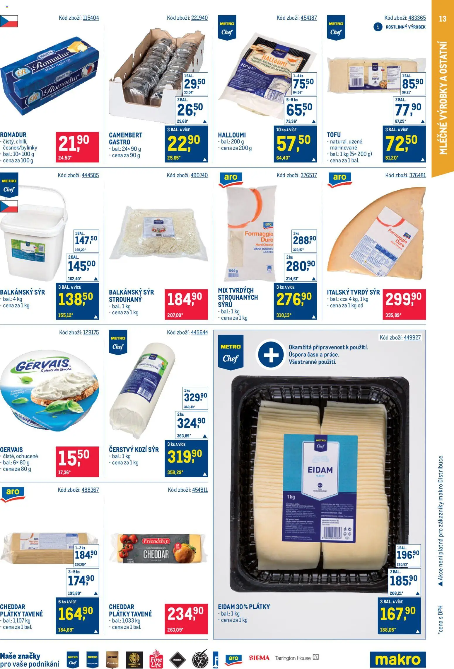 Makro leták - Gastronomie od 05.11.2025 | Strana: 13 | Produkty: Balkánský sýr, Eidam, Halloumi, Tvrdý sýr