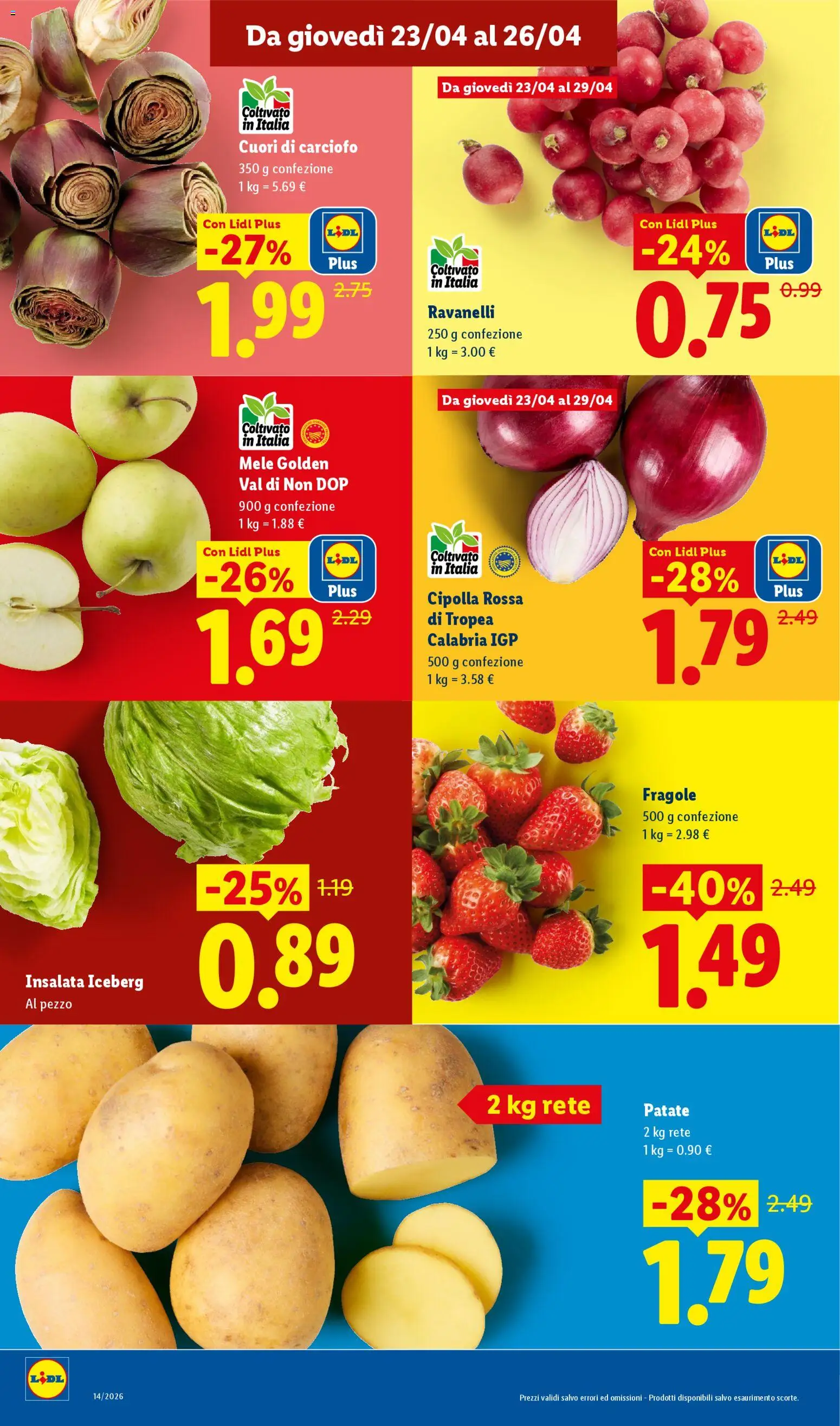 Volantino Lidl del 23.04.2026 | Pagina: 2 | Prodotti: Mele, Fragole, Patate, Ravanelli