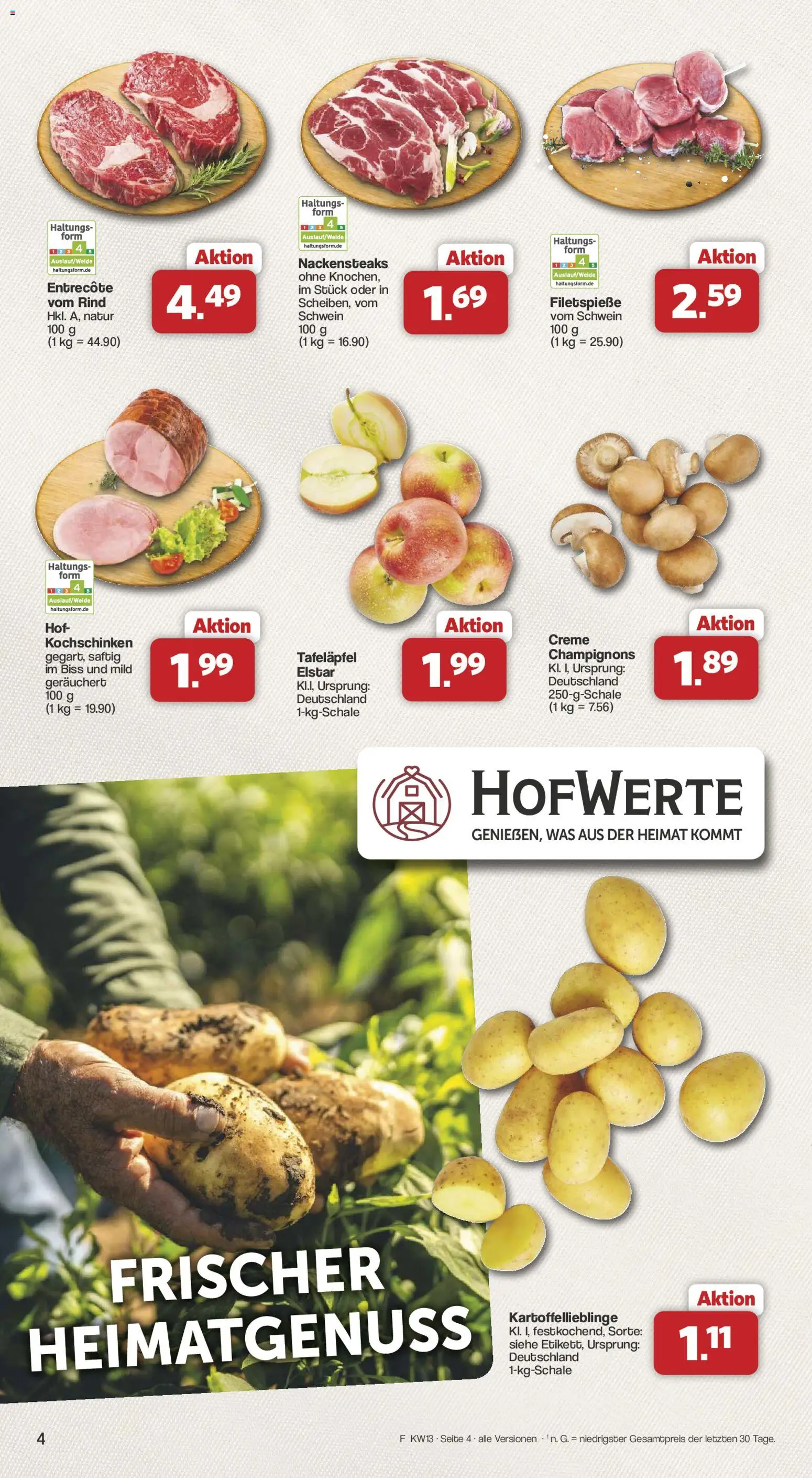 Famila Nordwest Sonderangebote – gültig ab 23.03.2026 | Seite: 4 | Produkte: Nackensteaks, Entrecote, Creme, Champignons