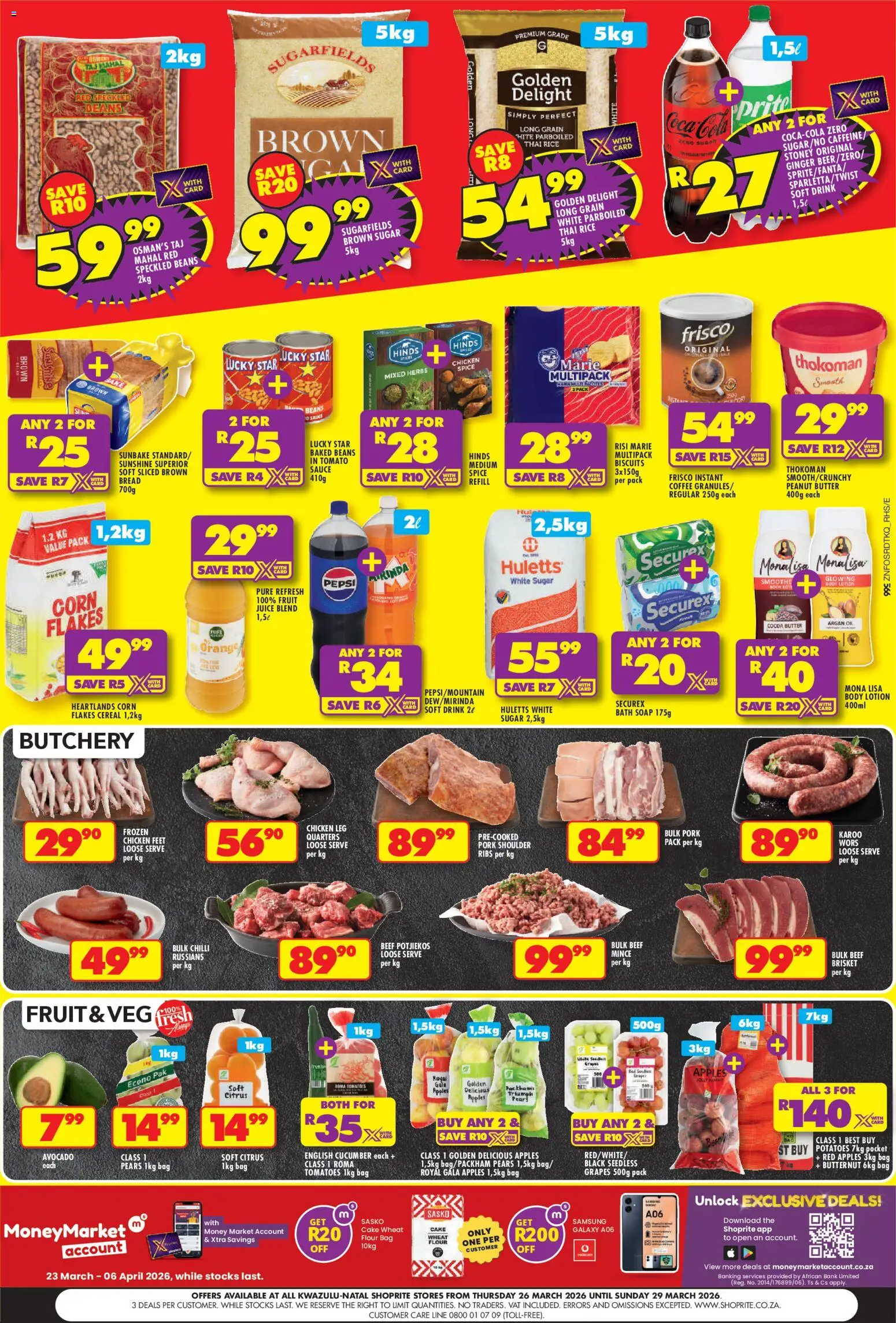 New Shoprite catalogue – valid from 26.03.2026 | Page: 2 | Products: Flour, Ribs, Pork, Estuche organizador de viaje