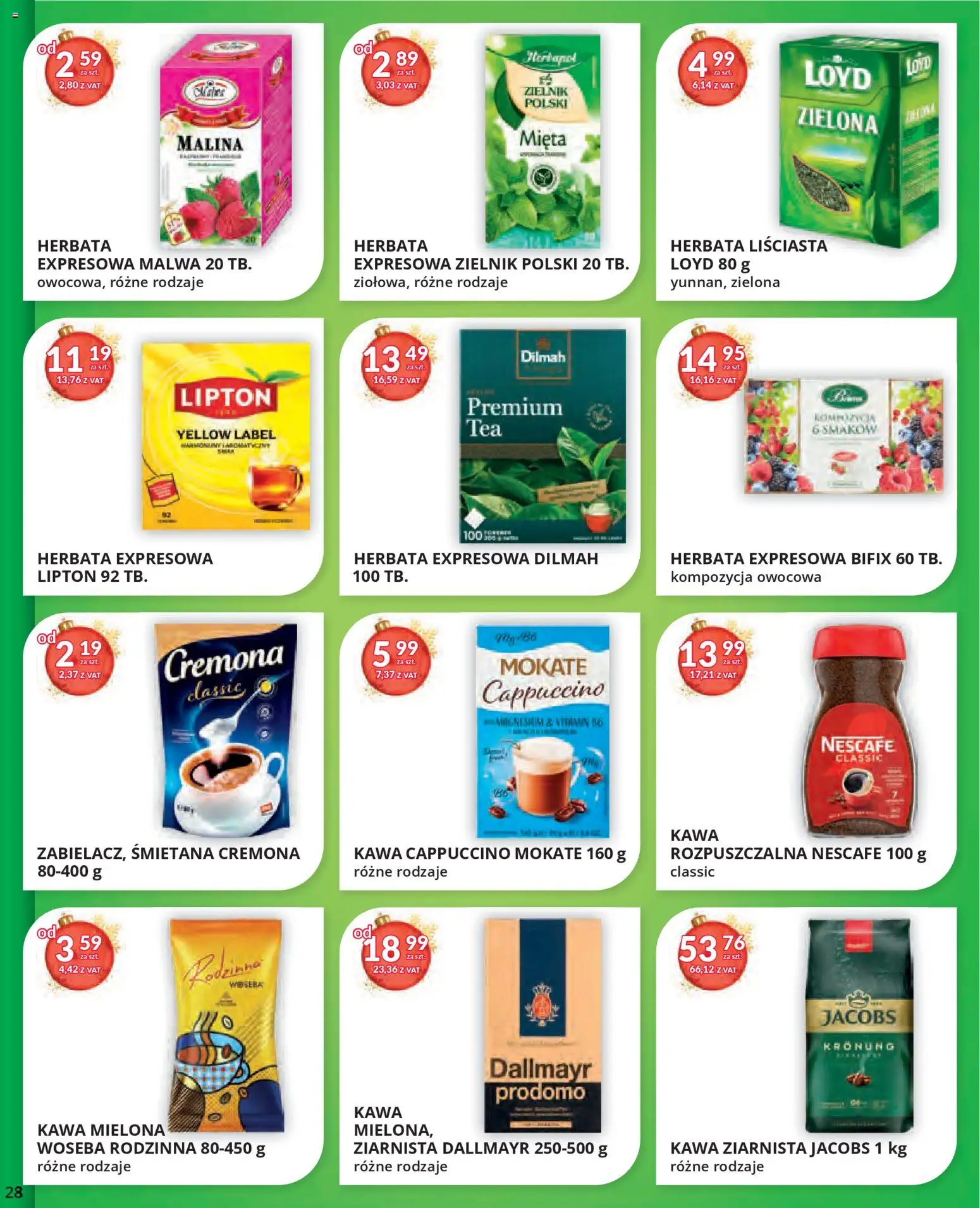 Eurocash Gazetka od 17.11.2025 | Strona: 28 | Produkty: Kawa ziarnista, Cappuccino, Kawa, Herbata