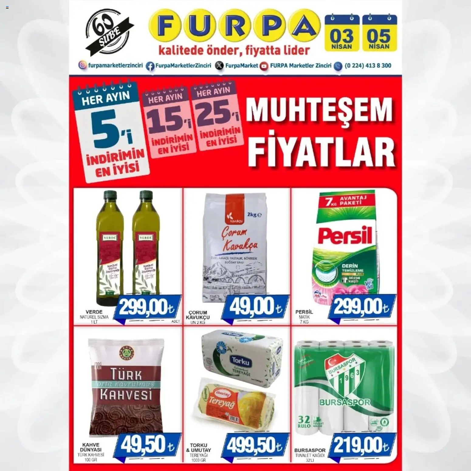 Furpa - Katalog Muhteşem Fiyatlar - 03.04.2026 tarihinden itibaren geçerlidir | Sayfa: 1 | Ürünler: Tuvalet, Tereyağı, Kahve, Tuvalet kağıdı