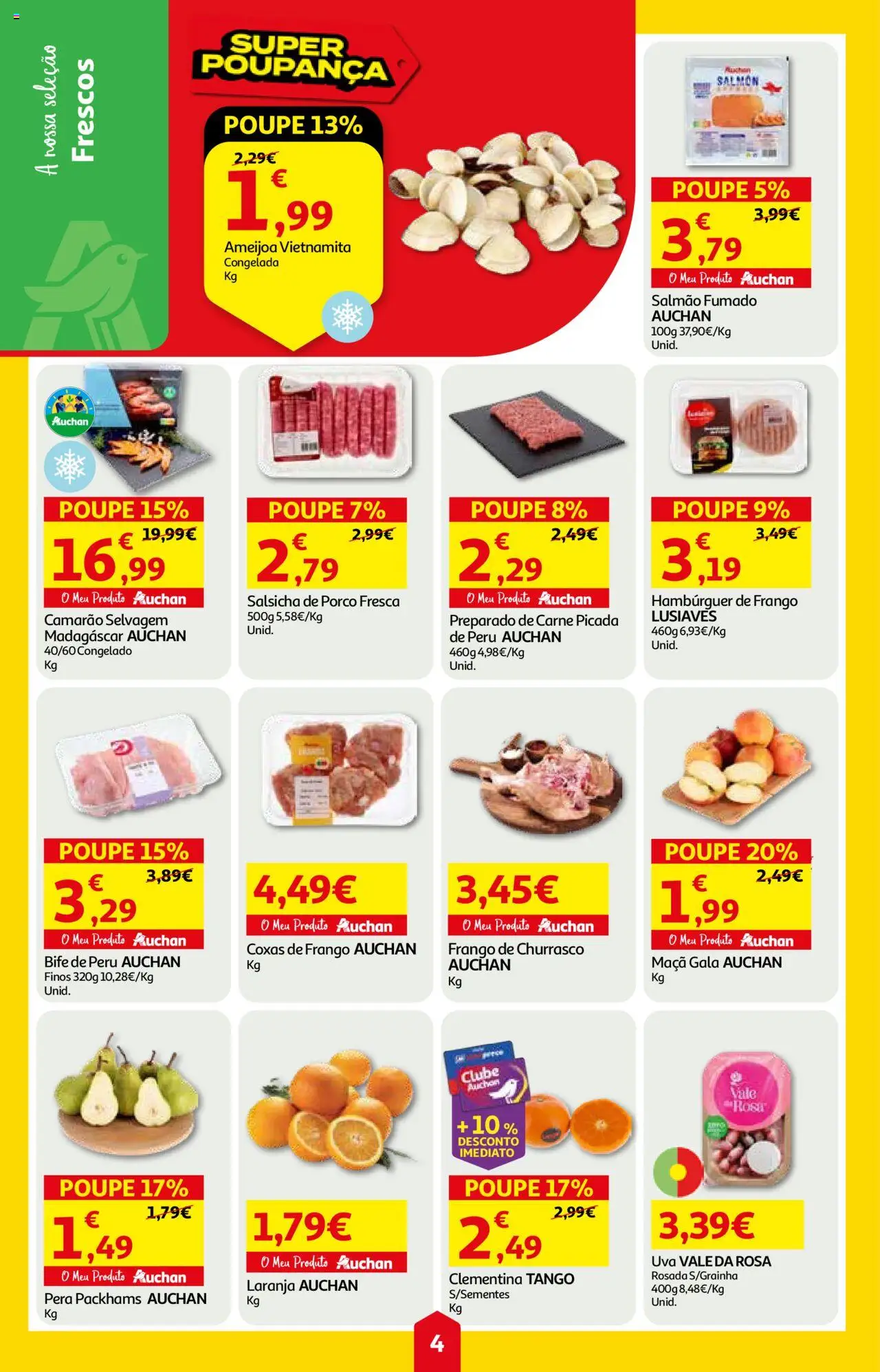 Auchan folheto │ válido de 07.08.2025 | Página: 4 | Produtos: Peru, Carne picada, Salmão, Salsicha