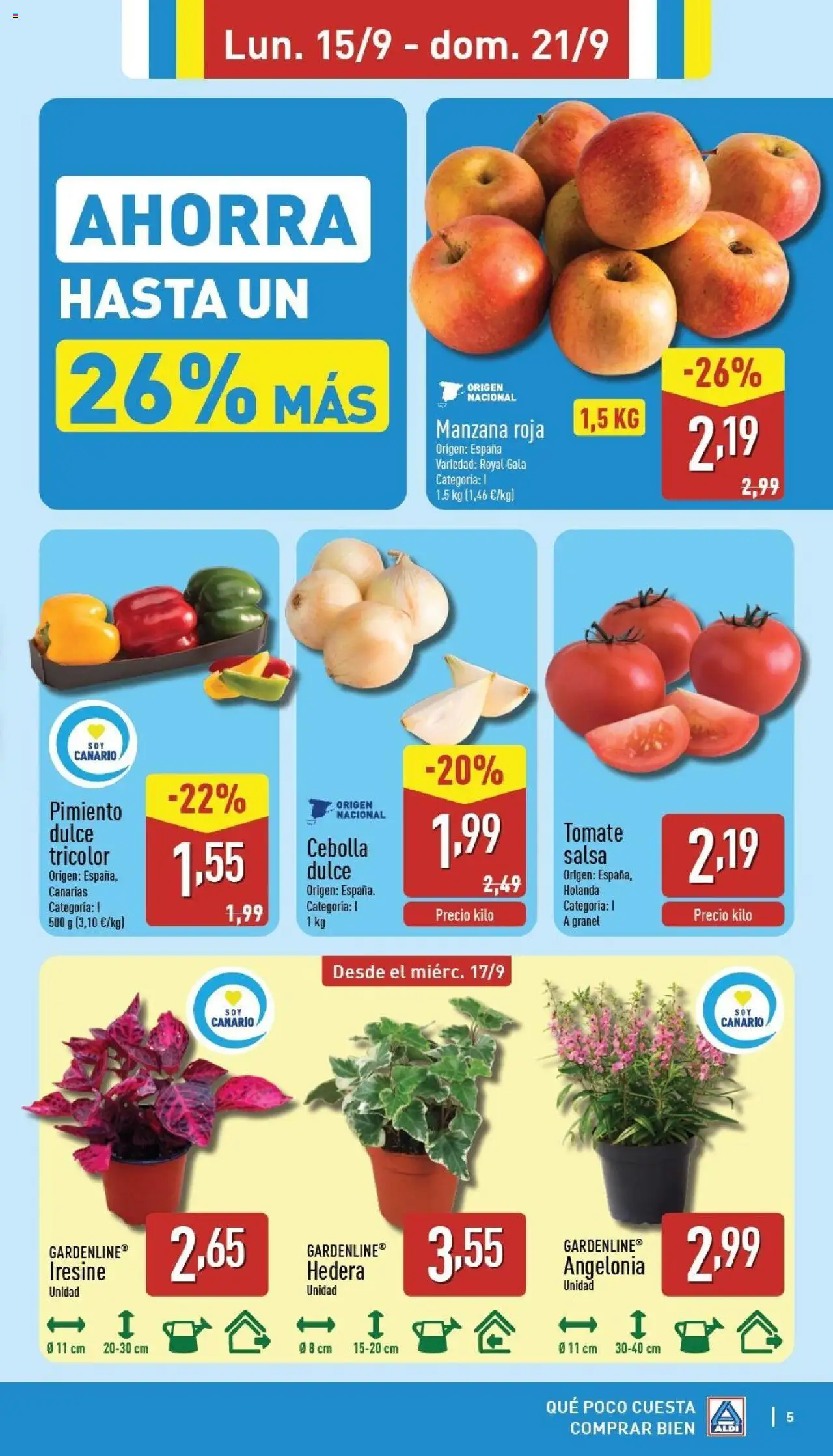 Aldi folleto Canarias │ válido desde el 15.09.2025 | Página: 5 | Productos: Κάδος απορρυμάτων, Manzana, Apple, Παγωμένο τσάι