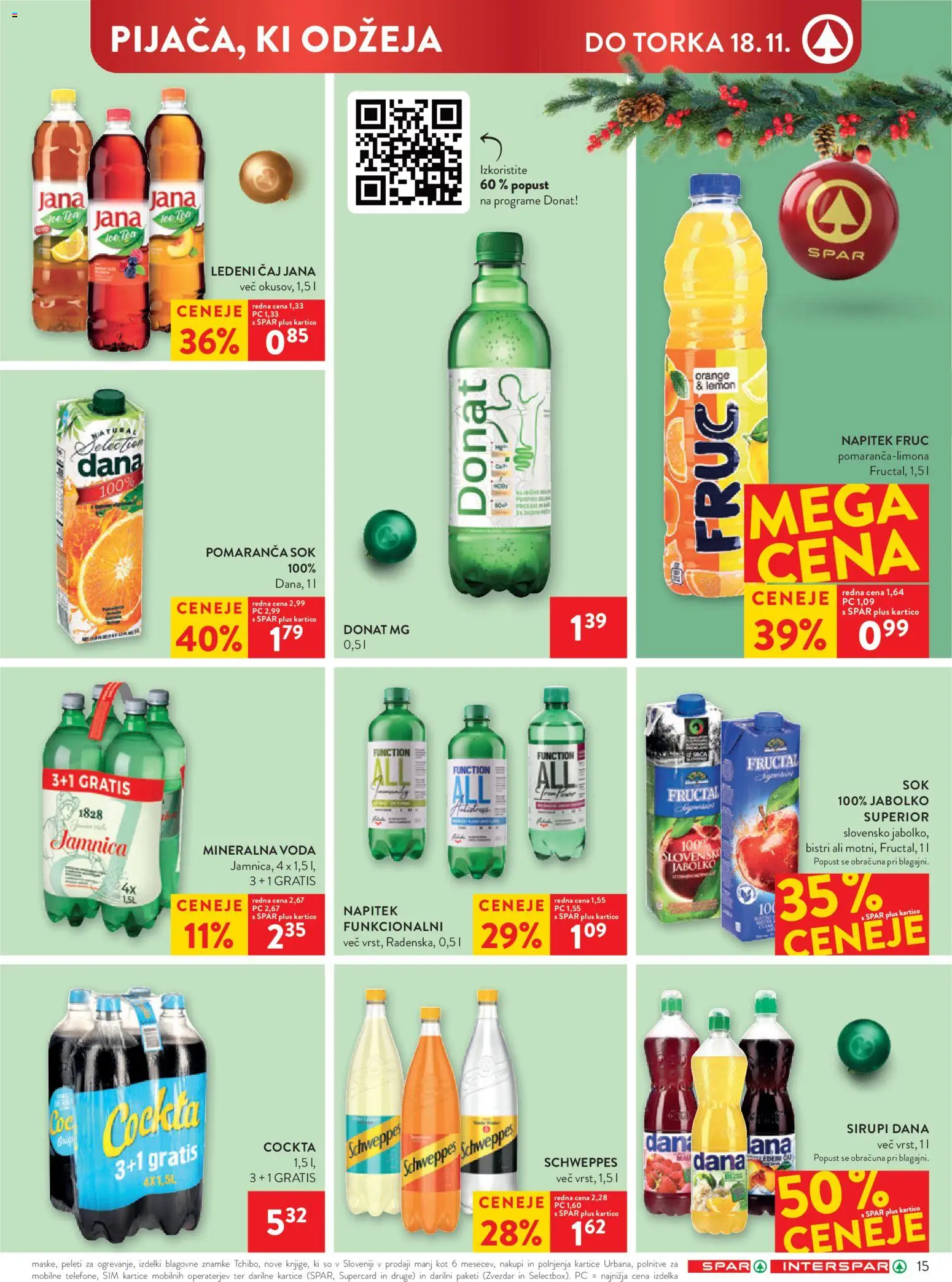 Novi Spar katalog ponudbe – veljaven od 12.11.2025 | Stran: 18 | Izdelki: Ledeni čaj, Mineralna voda, Sok, Voda