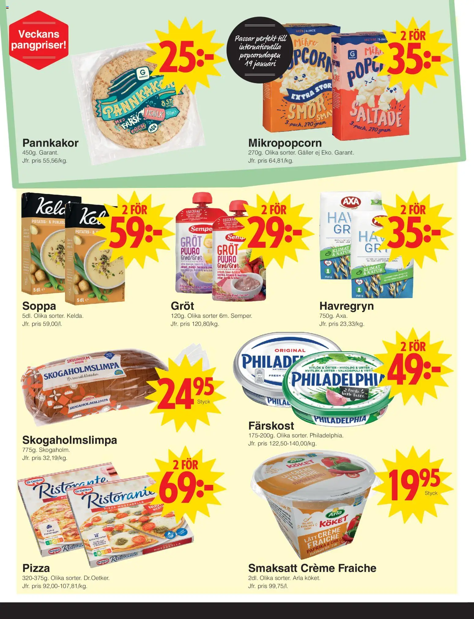 Matöppet reklamblad aktuell från 19.01.2026 | Sida: 2 | Produkter: Galler, Creme fraiche, Mjölk, Pizza