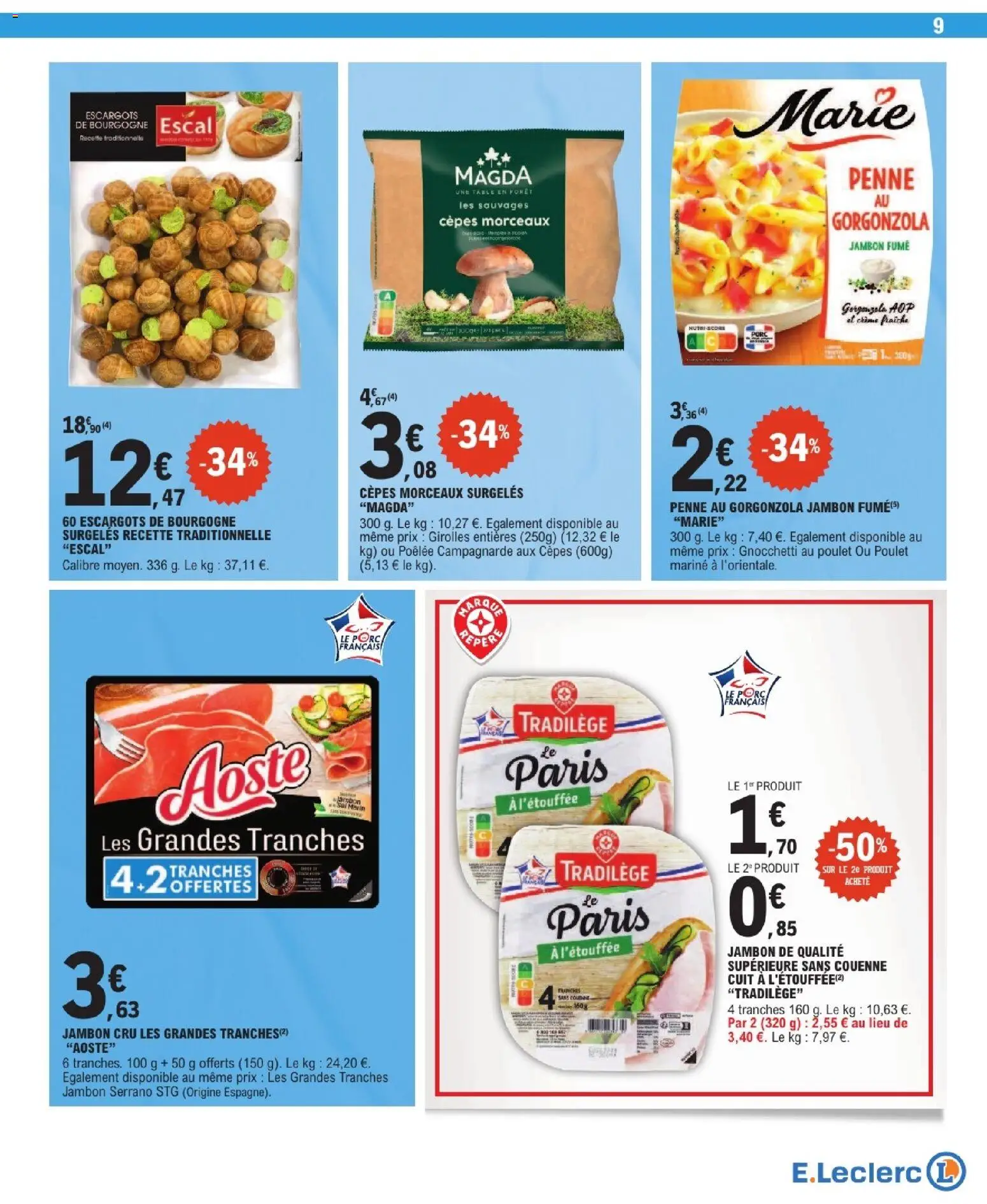 {H1} | Page: 9 | Produits: Jambon Cru, Escargots, Jambon, Porc