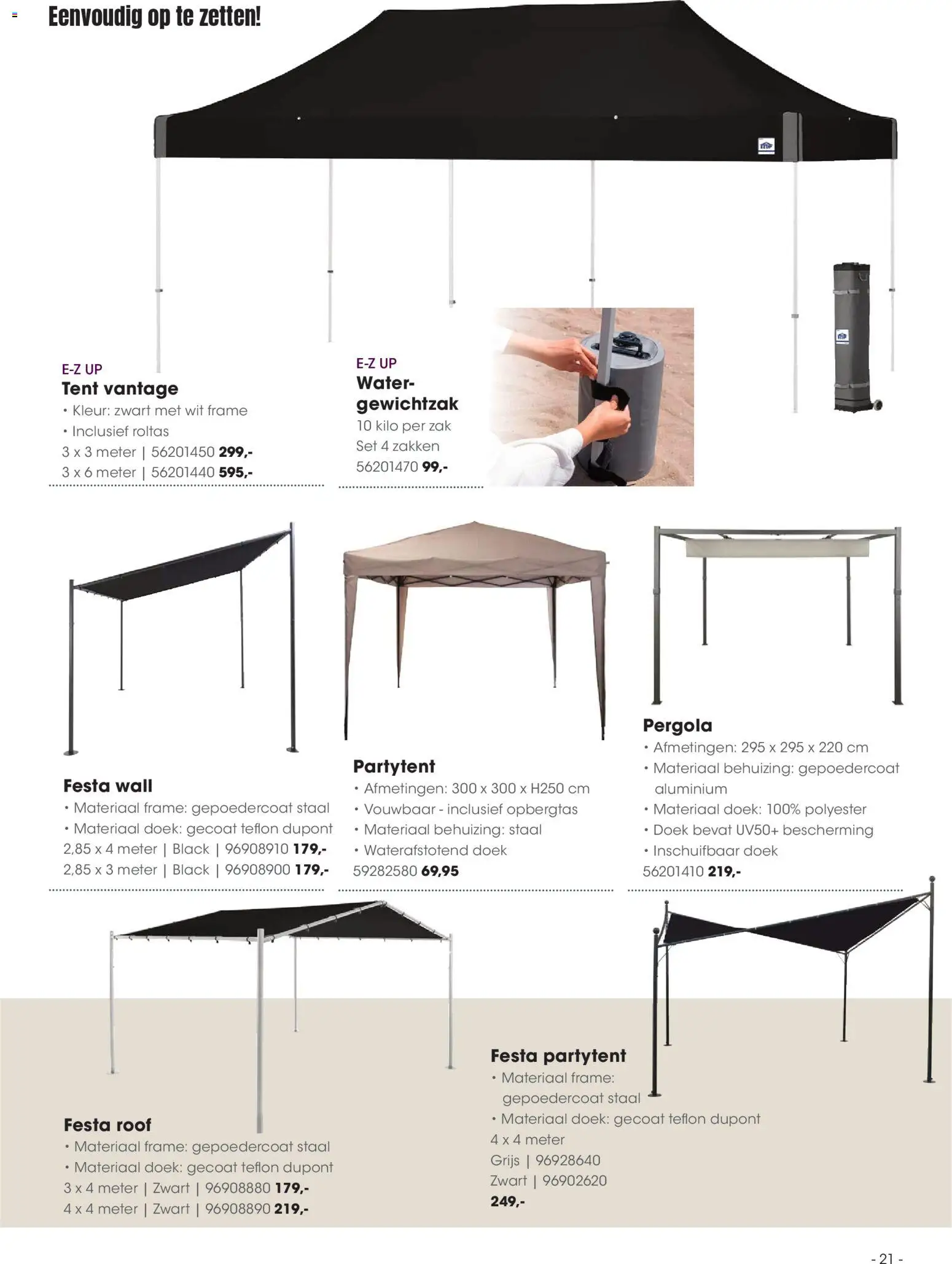 {H1} | Pagina: 21 | Producten: Tent, Behuizing, Zak, Festék