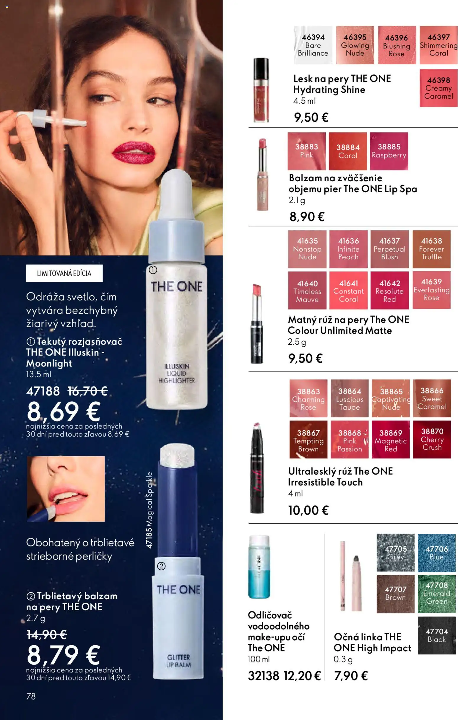 Nové Oriflame akcie – leták je platný od 04.03.2026 | Strana: 78 | Produkty: Rozjasňovač, Očná linka, Rúž na pery, Odličovač
