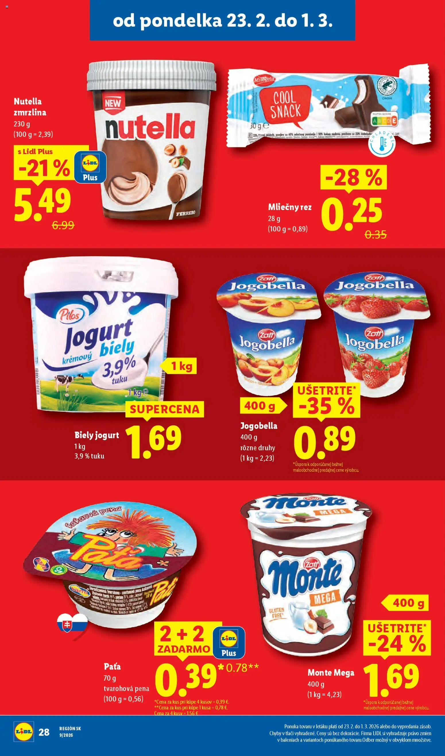 Nové Lidl akcie – leták je platný od 26.02.2026 | Strana: 70 | Produkty: Jogurt, Biely jogurt, Zmrzlina, Nutella