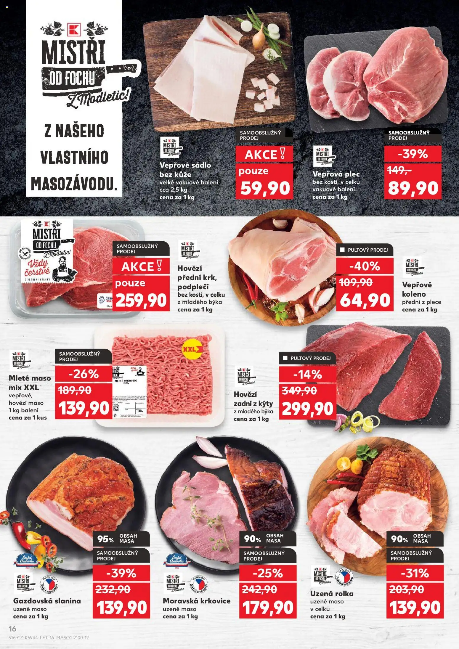 Kaufland leták - Plzeň od 29.10.2025 | Strana: 16 | Produkty: Vepřové koleno, Hovězí zadní, Mleté maso mix, Vepřová plec