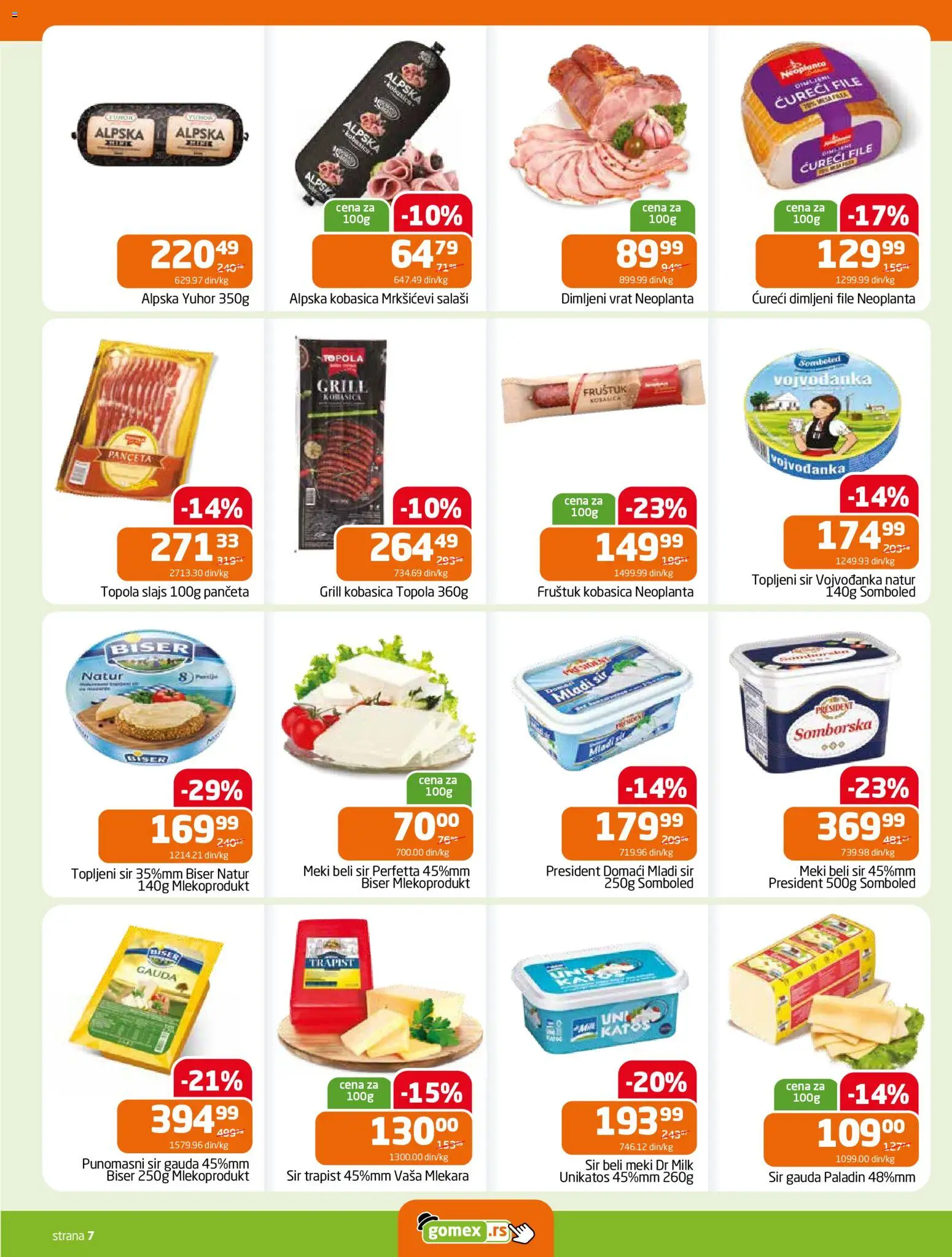 Gomex katalog - važi od 21.01.2026 | Strana: 7 | Proizvode: Panceta, Sir, Topljeni sir, Kobasica
