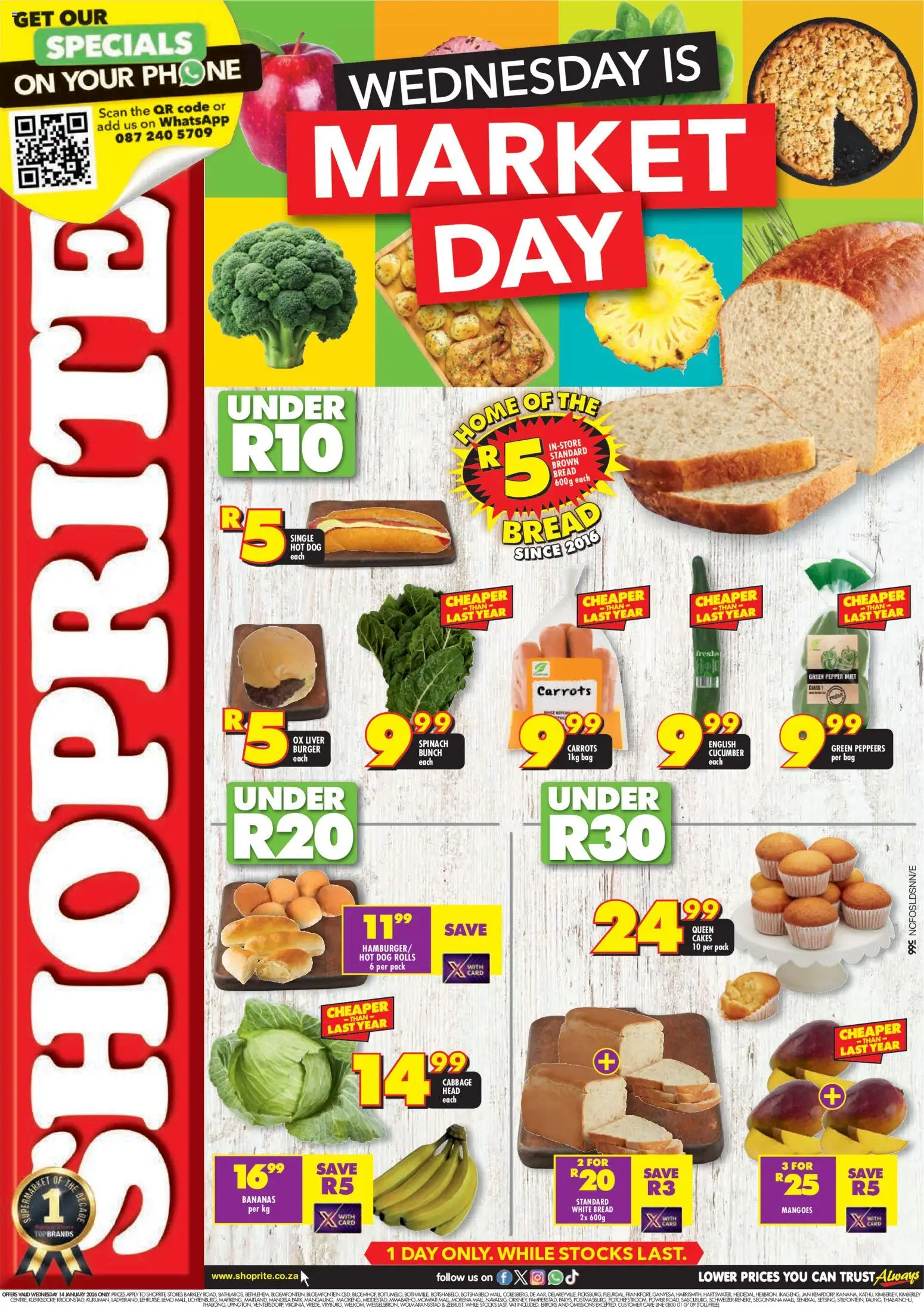 New Shoprite catalogue – valid from 14.01.2026 | Page: 1 | Products: Bread, Bananas, Carrots, Pepper