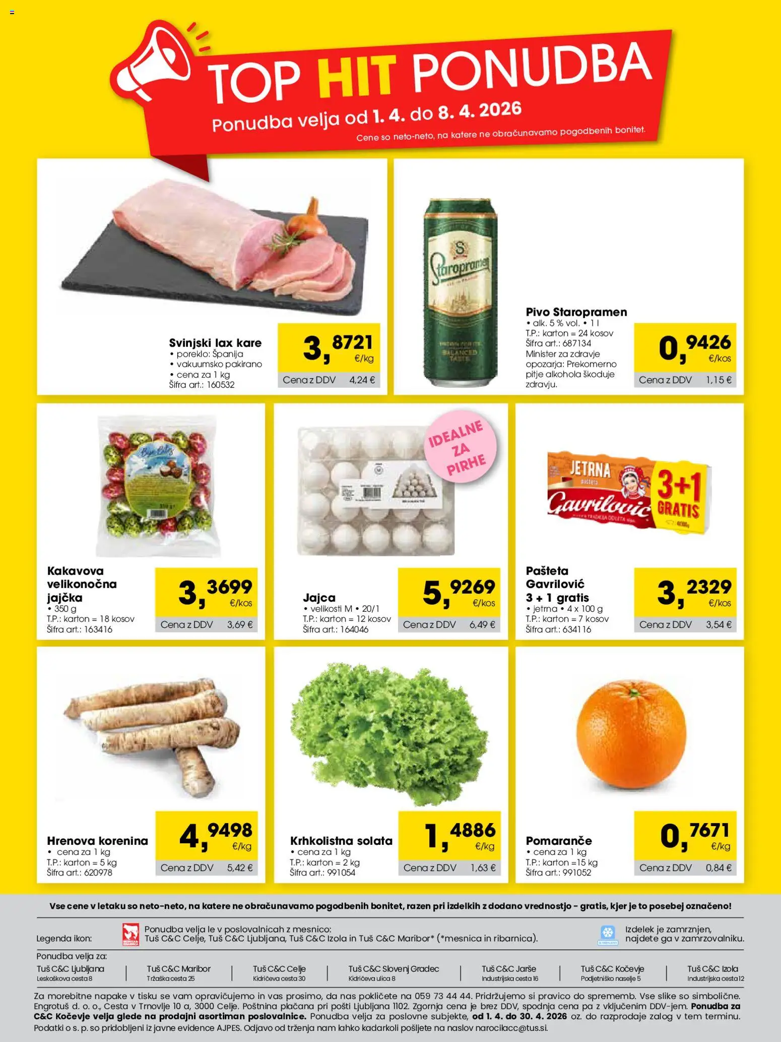 Novi Tuš katalog ponudbe – veljaven od 01.04.2026 | Stran: 24 | Izdelki: Pašteta, Jajca, Pomarance, Solata