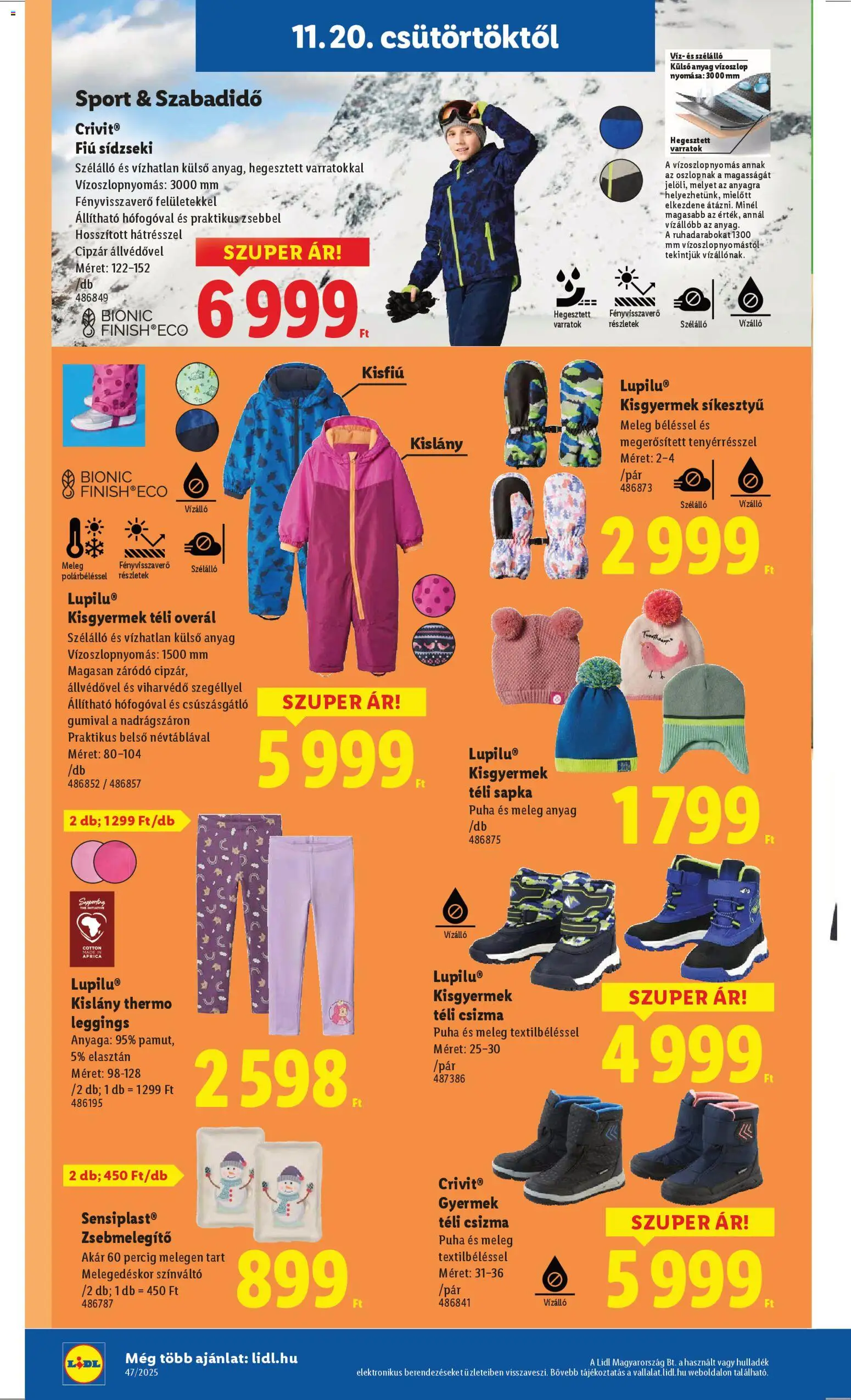 Lidl akciós ujság - amely érvényes a következő dátumtól: 20.11.2025 | Oldal: 34 | Termékek: Csizma, Sapka, Overál, Leggings
