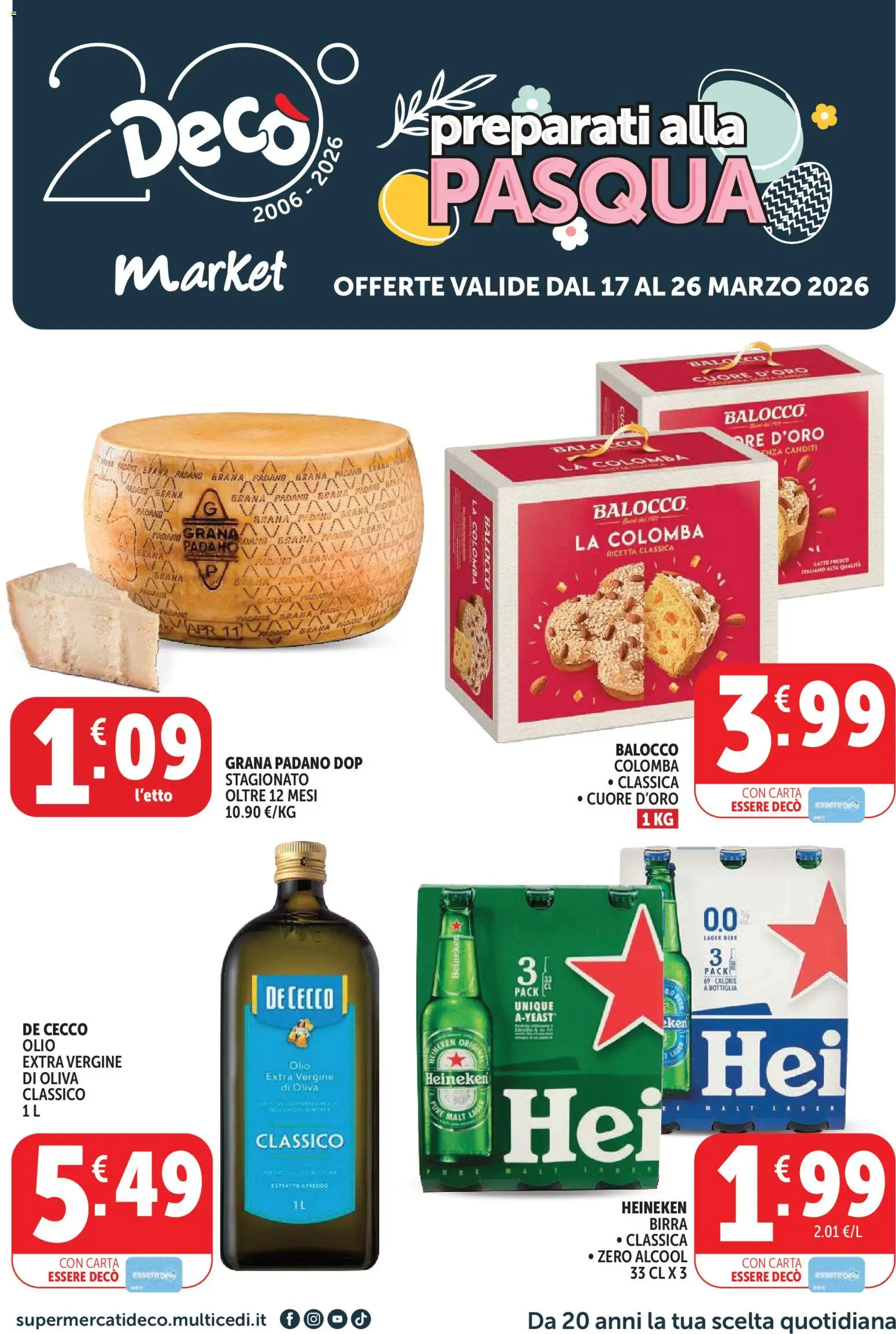 Volantino Decò del 17.03.2026 | Pagina: 1 | Prodotti: Olio, Olio di oliva extra vergine, Grana Padano, Heineken
