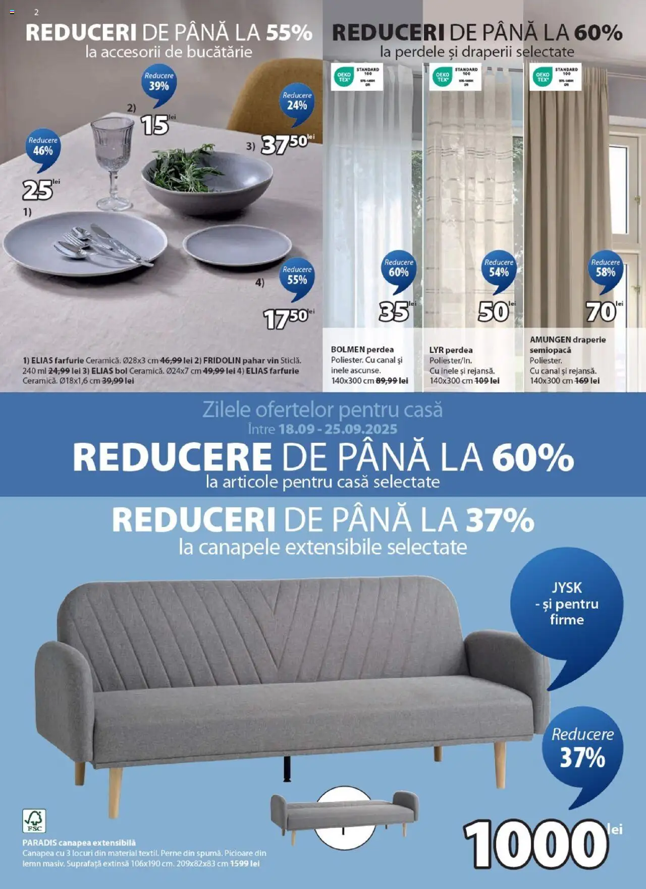 Noul catalog JYSK – valabil de la 18.09.2025 | Pagină: 2 | Produse: Bol, Perdea, Farfurie, Draperii