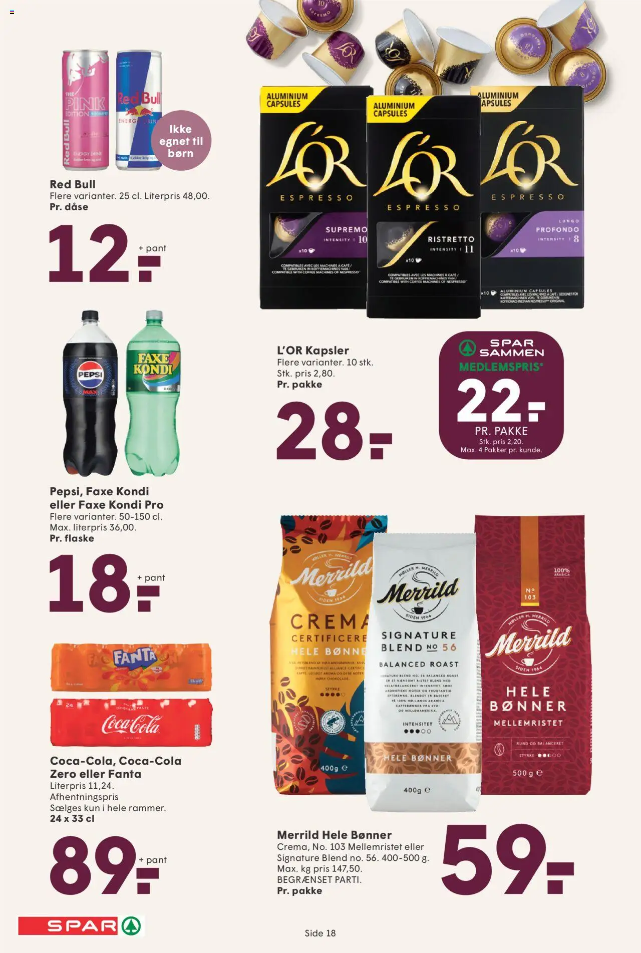 Spar Tilbudsavis gyldig fra 29.08.2025 | Side: 18 | Produkter: Te, Fanta, Faxe Kondi, Pepsi