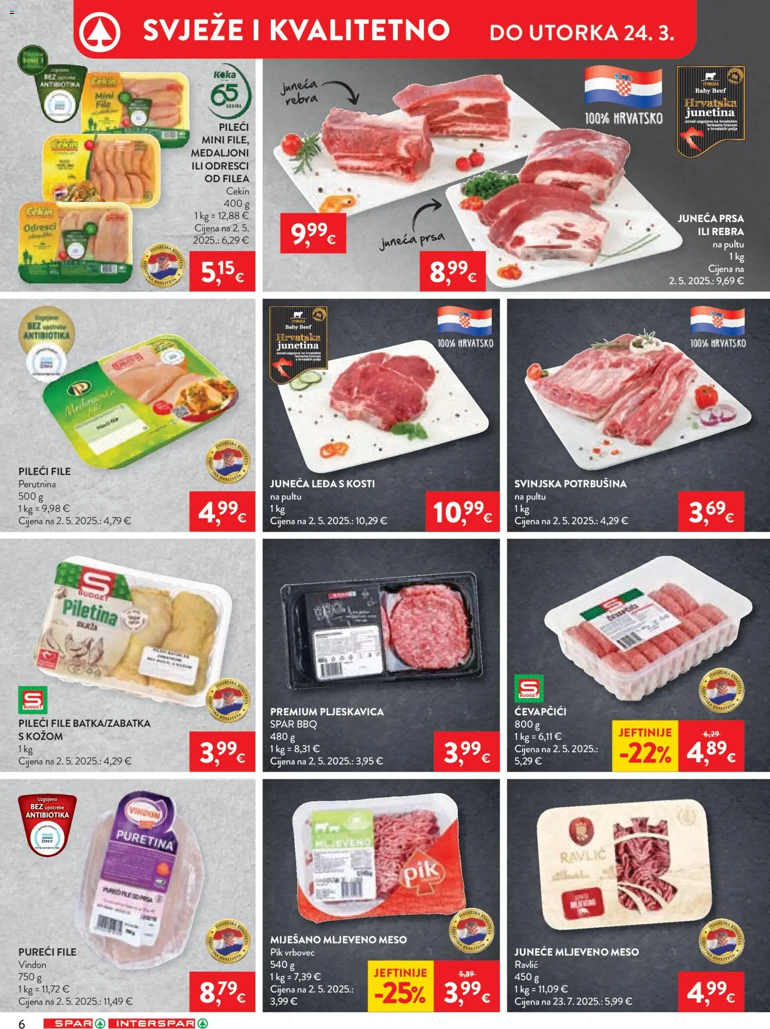 Spar katalog | vrijedi od 18.03.2026 | Stranica: 6 | Proizvodi: Pileći file, Meso, Junetina, Mljeveno meso