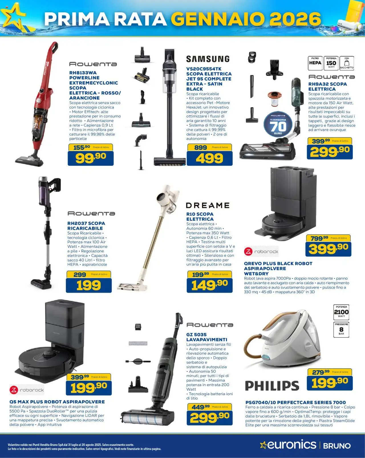 Volantino Euronics del 31.07.2025 | Pagina: 17 | Prodotti: Spazzola, Robot aspirapolvere, Aspirapolvere, Samsung