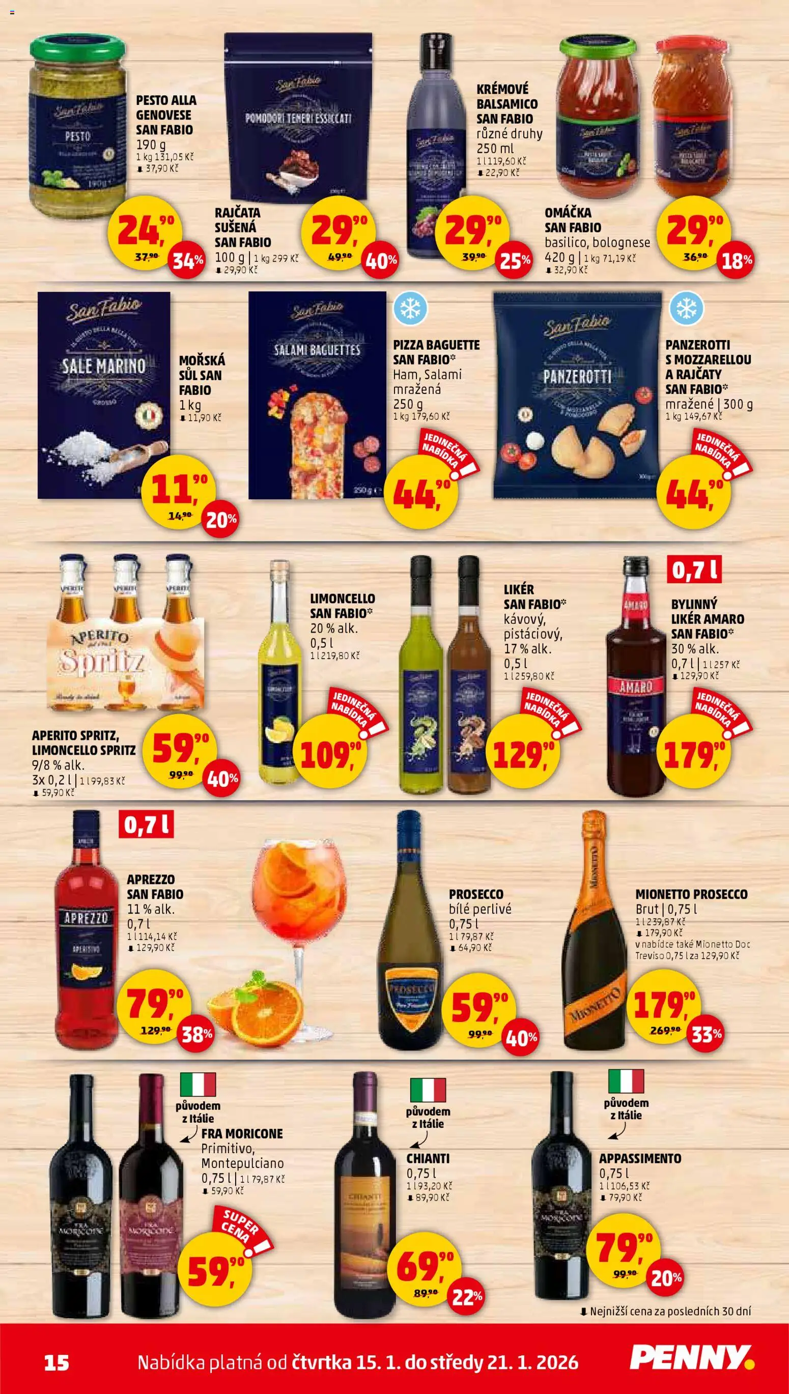 Penny Market leták - Čtvrtečník od 15.01.2026 | Strana: 15 | Produkty: Pizza, Rajčata, Spritz, Likér