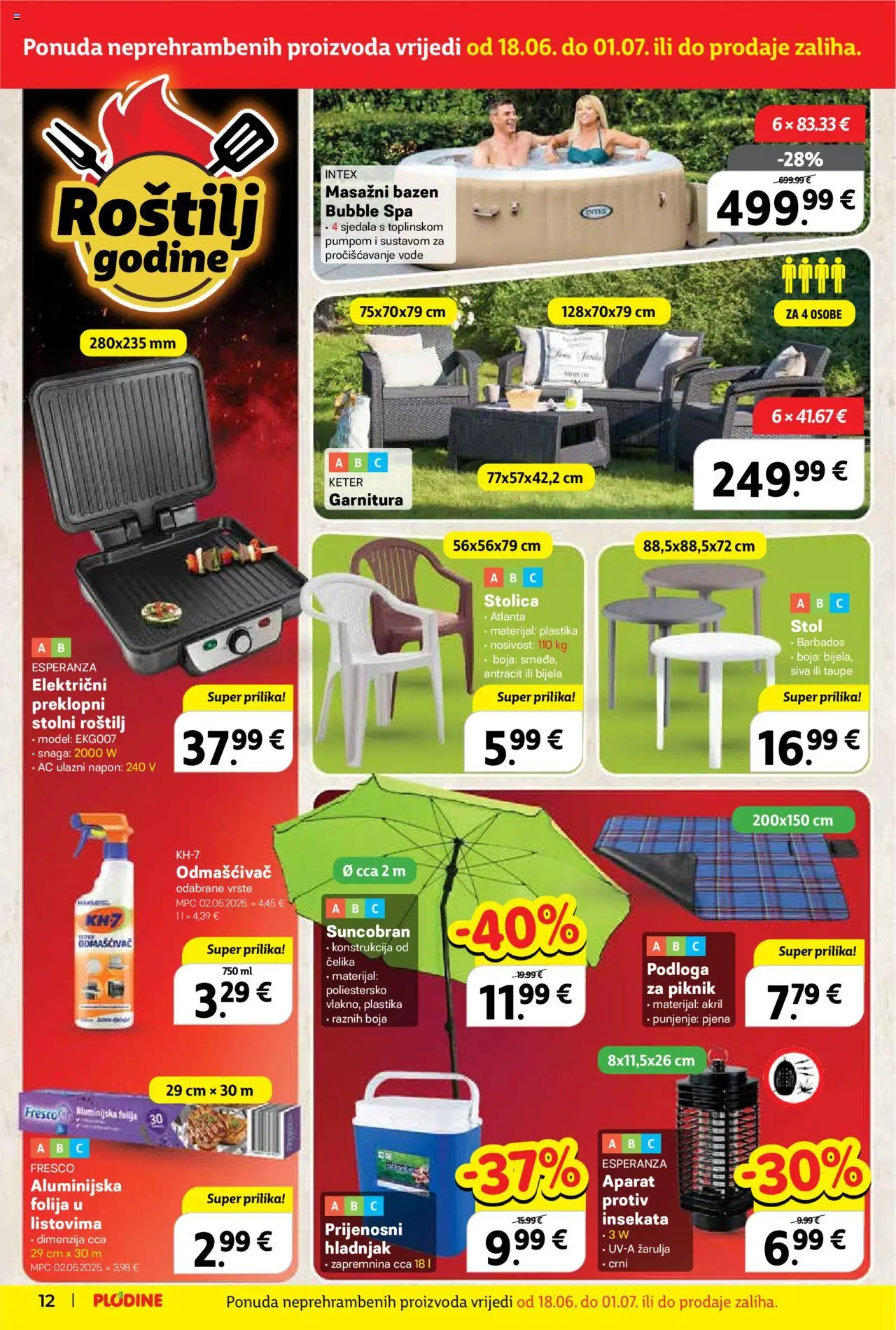 Plodine katalog | vrijedi od 18.06.2025 | Stranica: 12 | Proizvodi: Roštilj, Stolica, Bazen, Hladnjak
