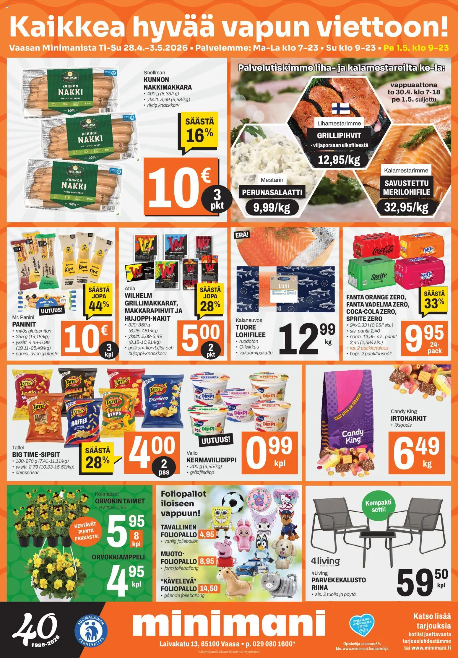 Minimani Tarjoukset - Vaasa – voimassa 28.04.2026 alkaen | Sivu: 1 | Tuotteet: Pöytä, Sprite, Cheddar, Fanta