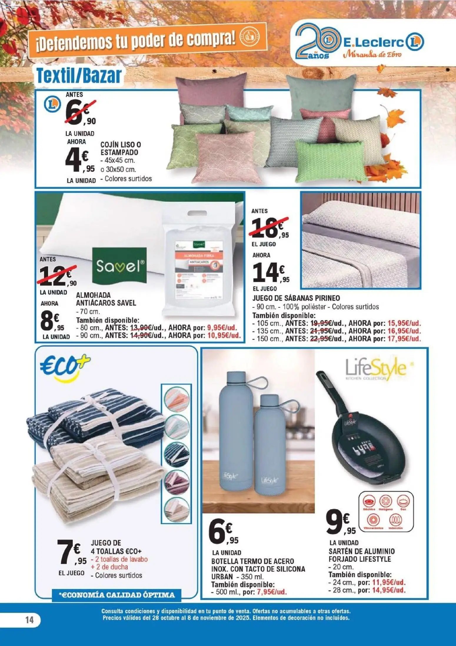 E.Leclerc folleto │ válido desde el 28.10.2025 | Página: 14 | Productos: Juego de sábanas, Almohada, Lavabo, Ducha