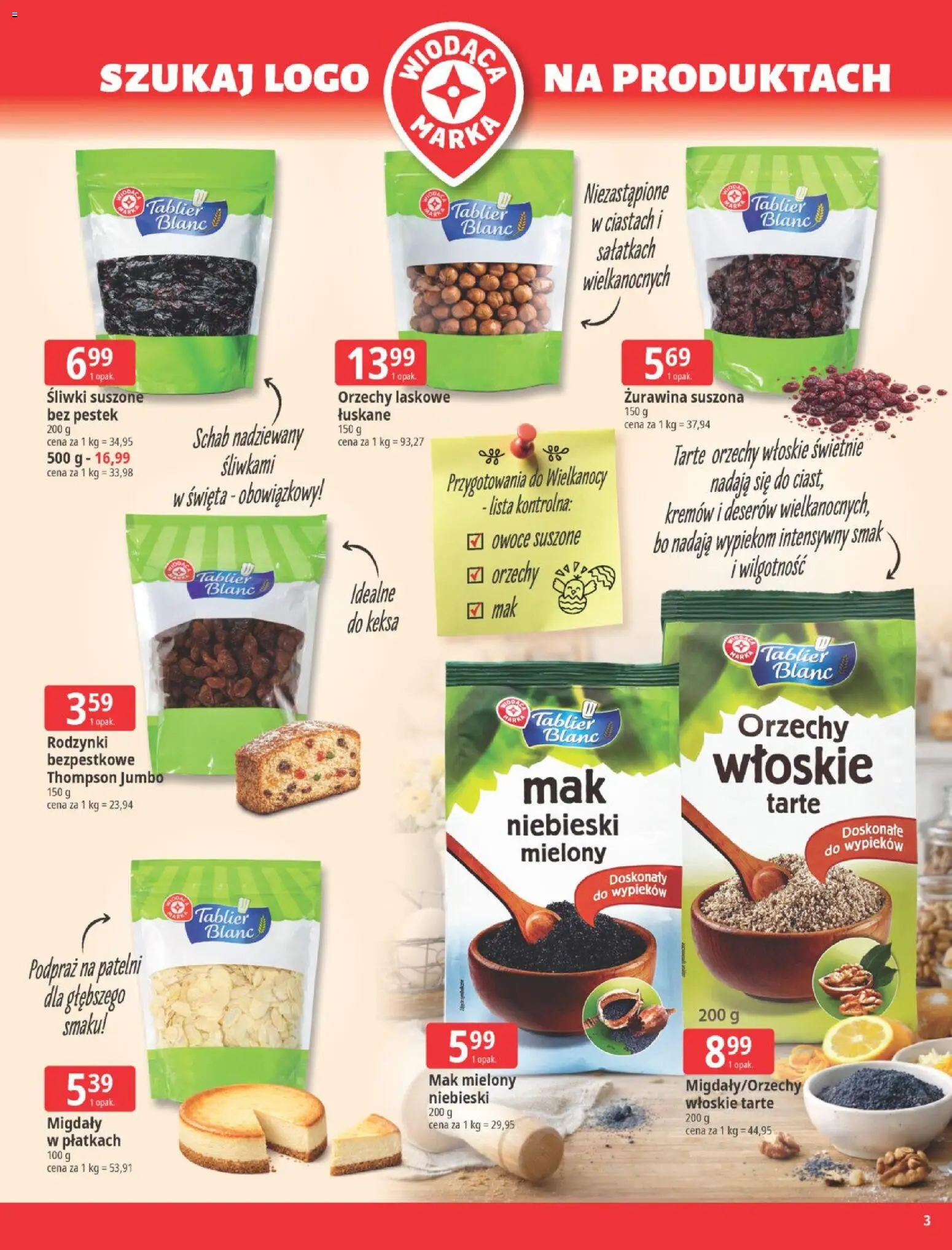 E.Leclerc gazetka - Wielkanoc od 24.03.2026 | Strona: 3 | Produkty: Schab, Orzechy laskowe, Orzechy, Owoce