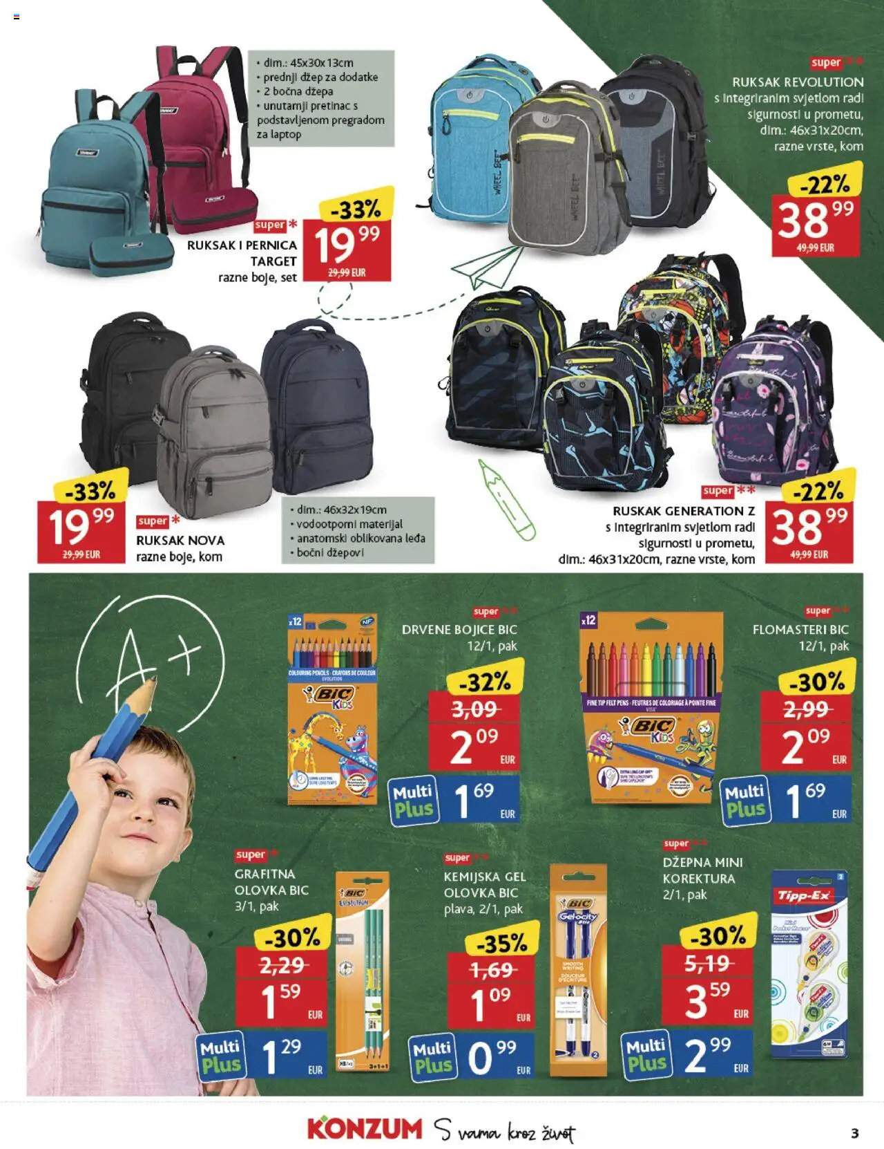 Konzum katalog | vrijedi od 20.08.2025 | Stranica: 3 | Proizvodi: Pernica, Ruksak, Drvene bojice, Flomasteri