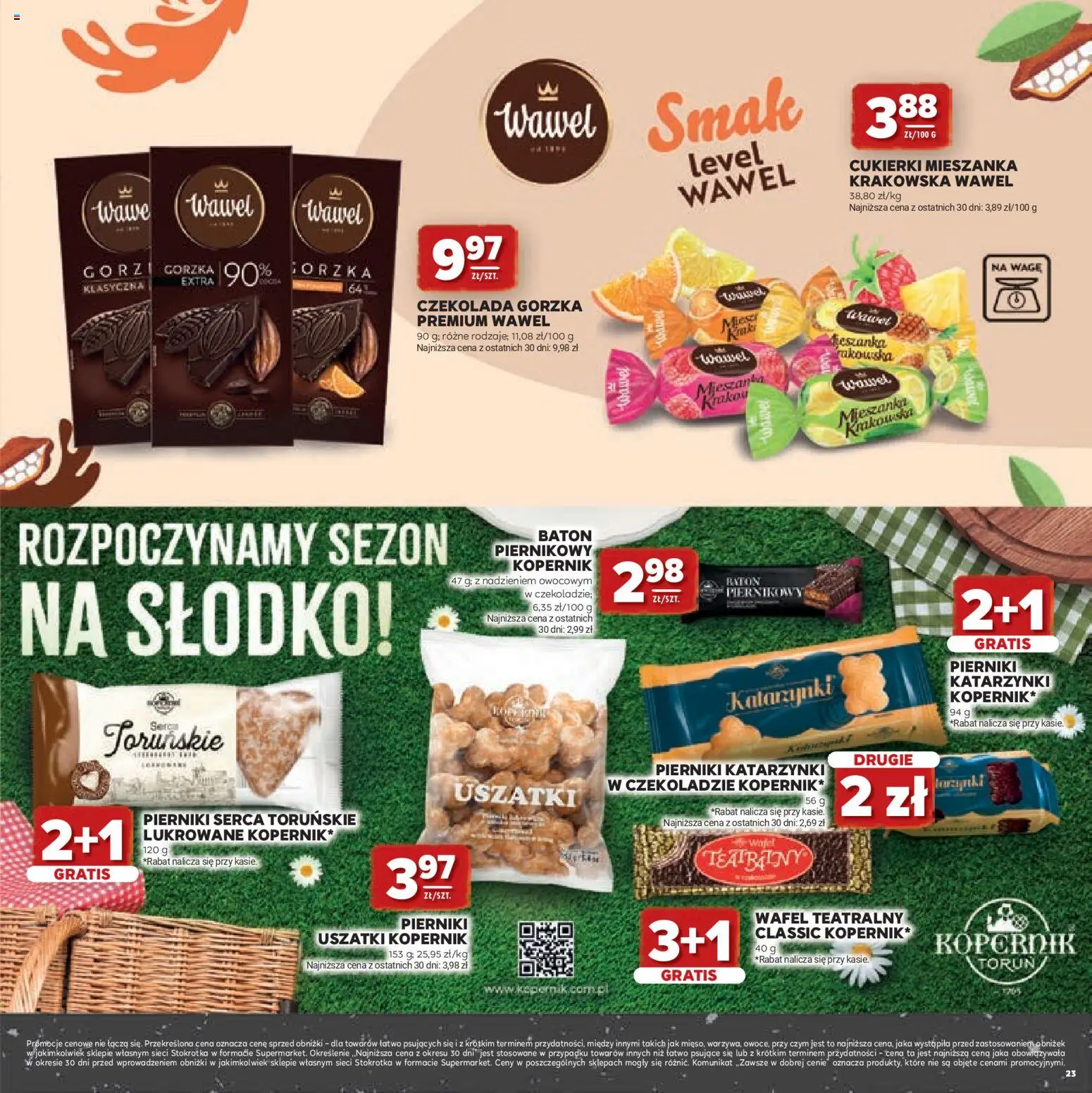 Stokrotka gazetka - Grill od 23.04.2026 | Strona: 23 | Produkty: Pierniki, Stokrotka, Czekolada gorzka, Czekolada
