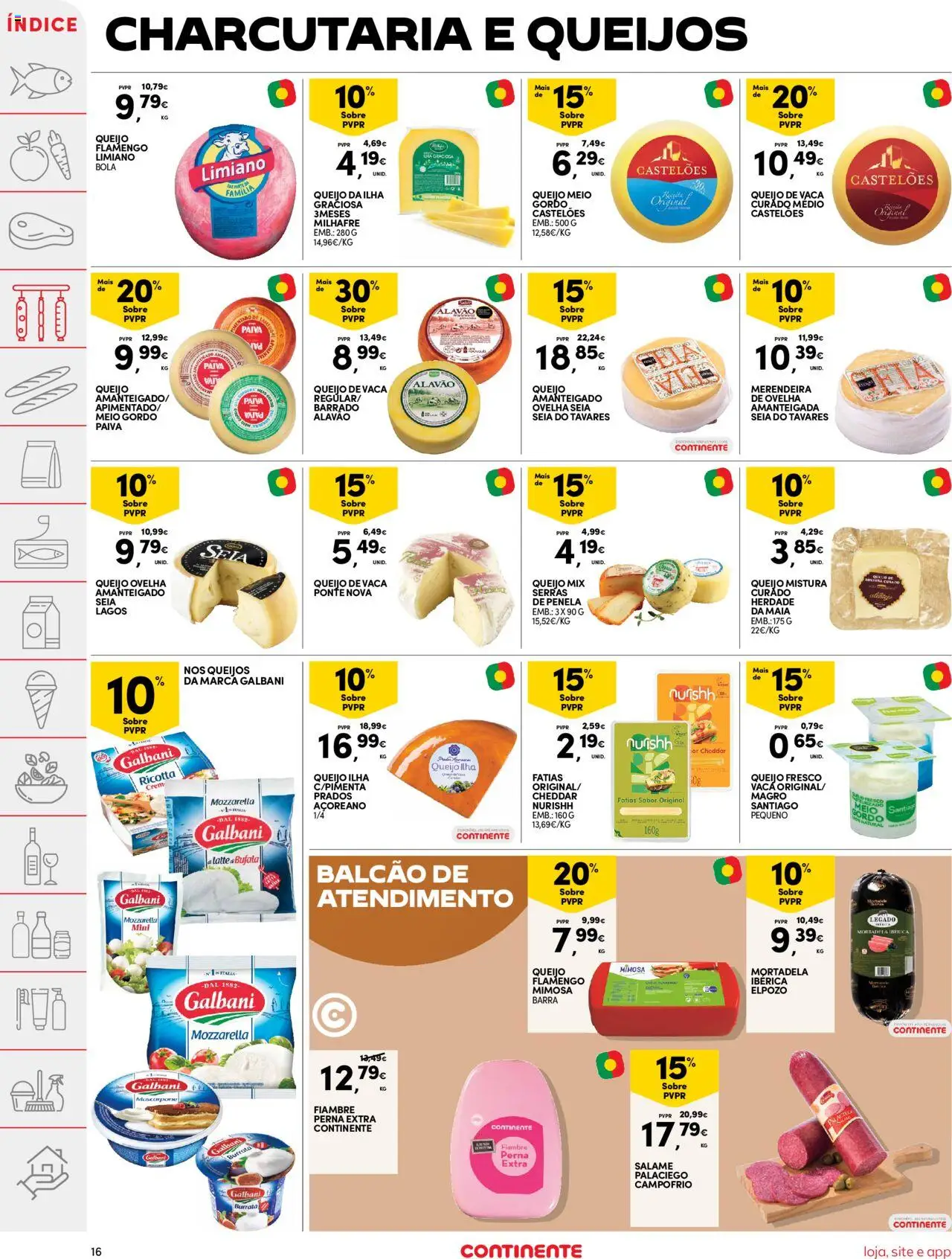 Continente folheto │ válido de 22.07.2025 | Página: 16 | Produtos: Mortadela, Queijo, Cheddar, Mascarpone
