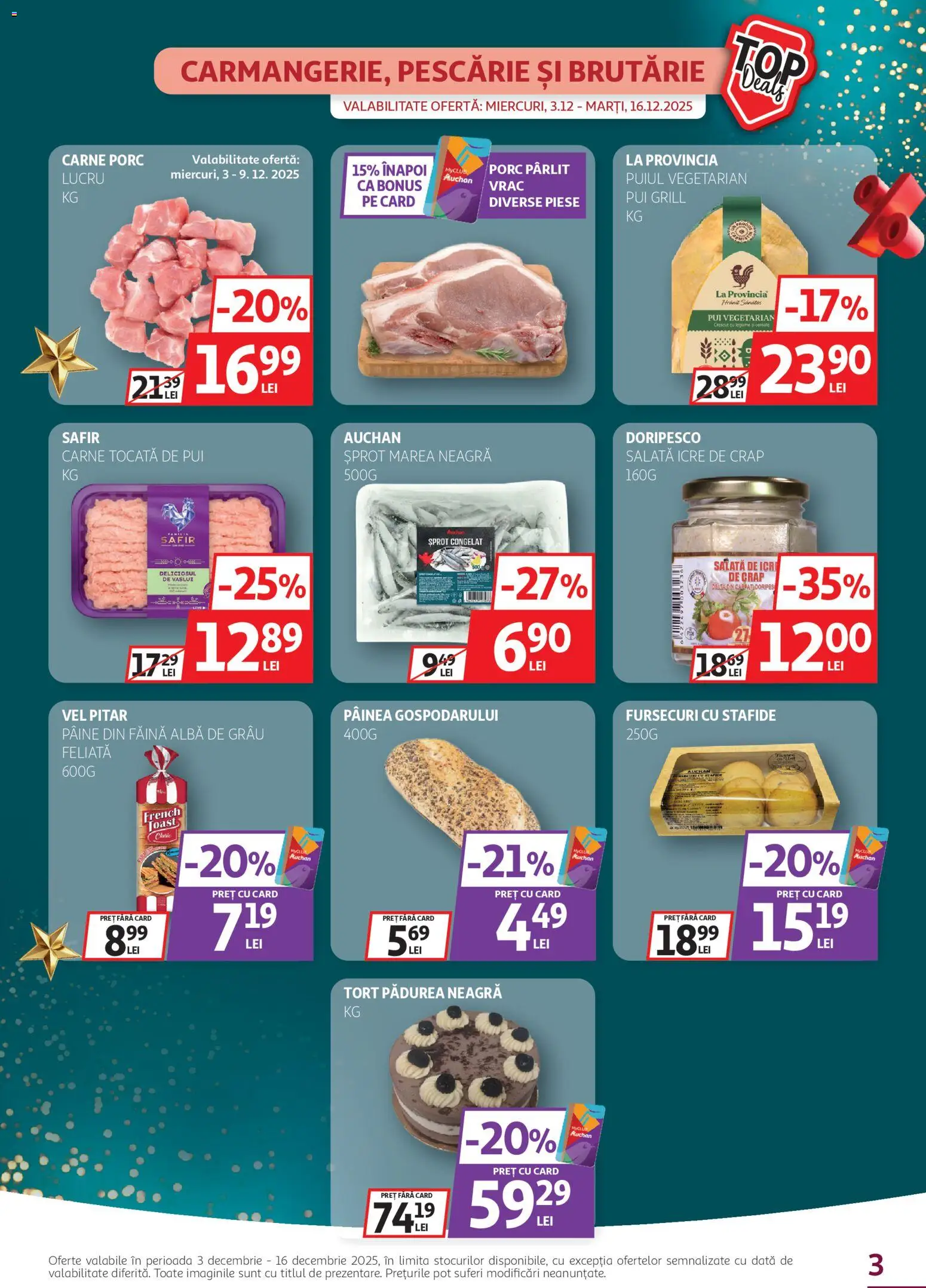 Noul catalog Auchan – valabil de la 03.12.2025 | Pagină: 3 | Produse: Kedi Oyun Alanları, Pâine, Stafide, Legume