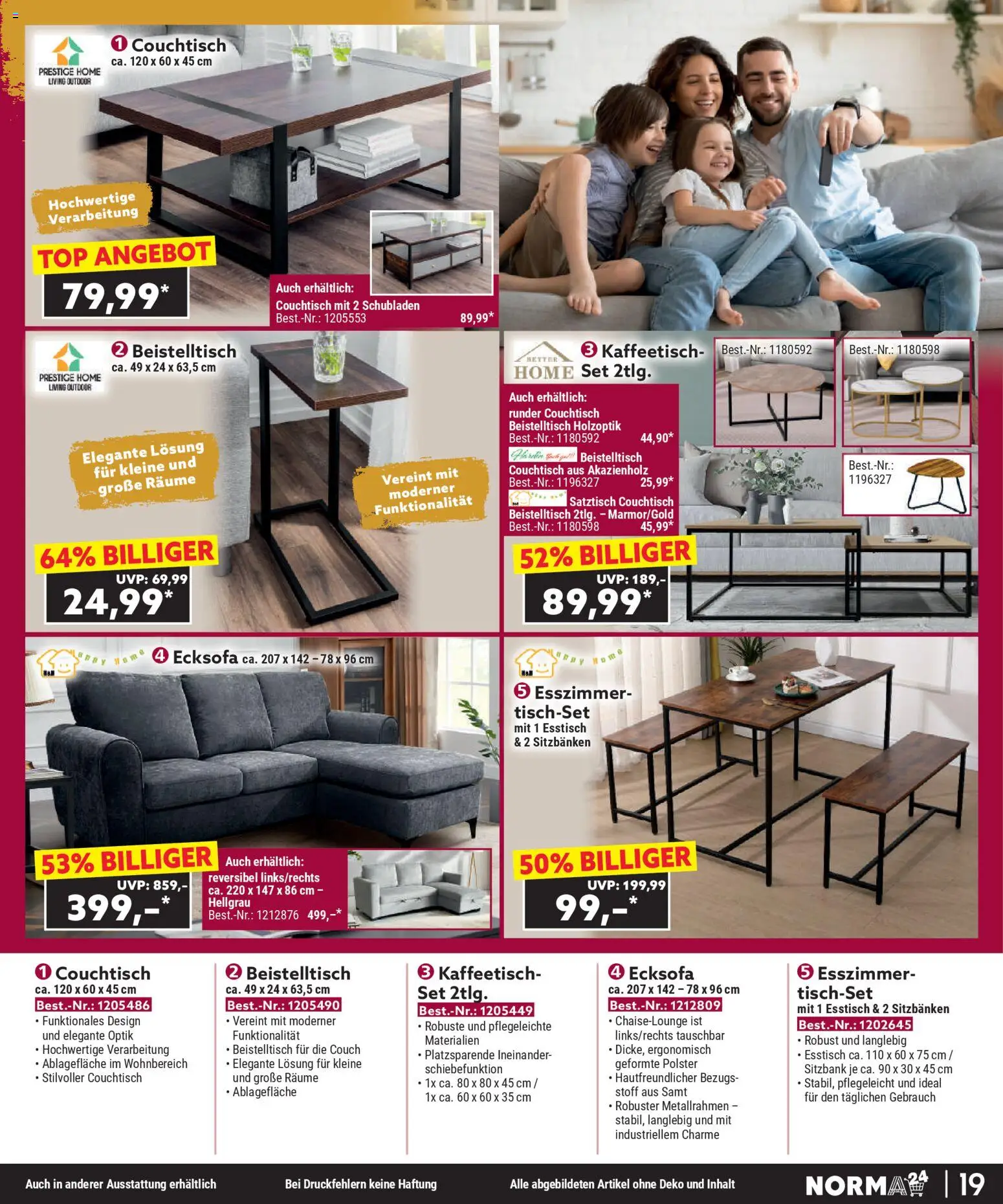 Norma Bestellmagazin  gültig ab 01.11.2025 | Seite: 19 | Produkte: Couch, Couchtisch