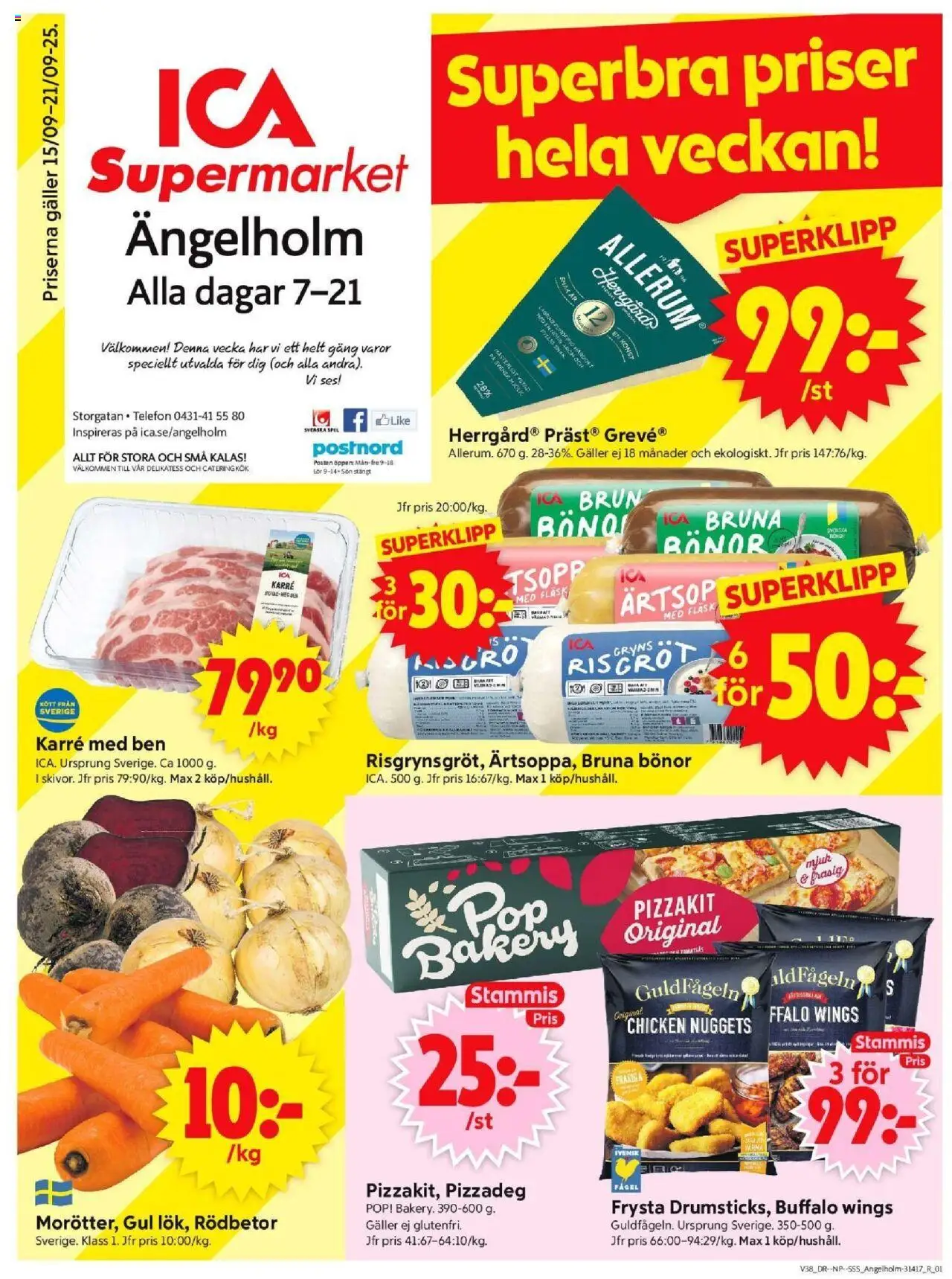 ICA Supermarket reklamblad aktuell från 15.09.2025 | Sida: 1 | Produkter: Pizzakit, Bönor, Tomatsås, Spel