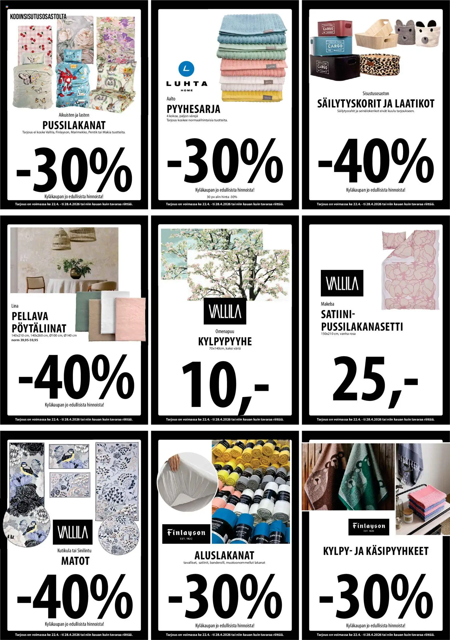 Tuuri tarjoukset – voimassa 22.04.2026 alkaen | Sivu: 19 | Tuotteet: Pussilakanasetti, Matot, Kylpy