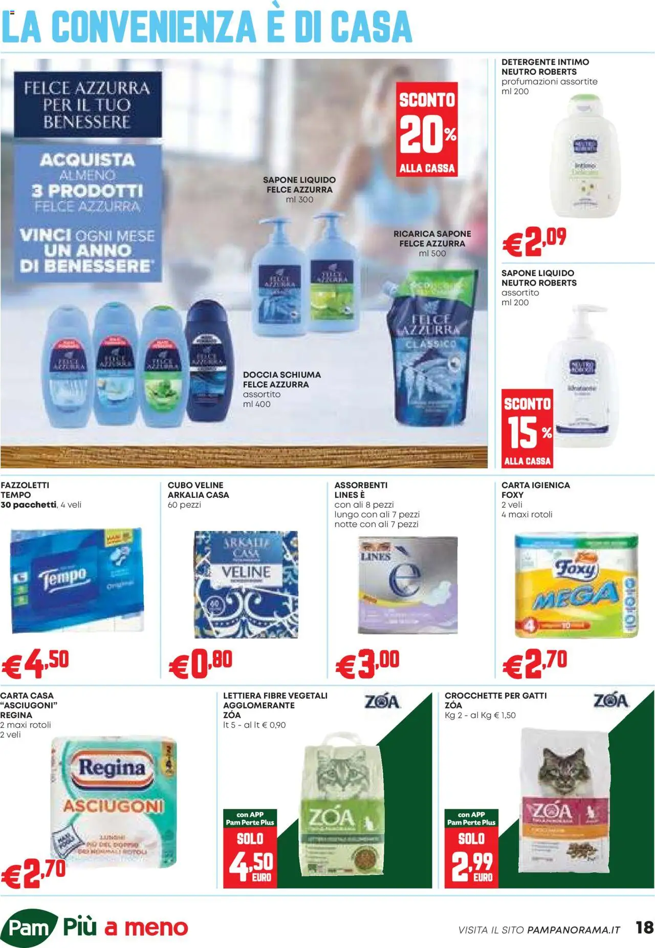 Volantino PAM del 09.10.2025 | Pagina: 18 | Prodotti: Detergente, Intimo, Crocchette, Doccia