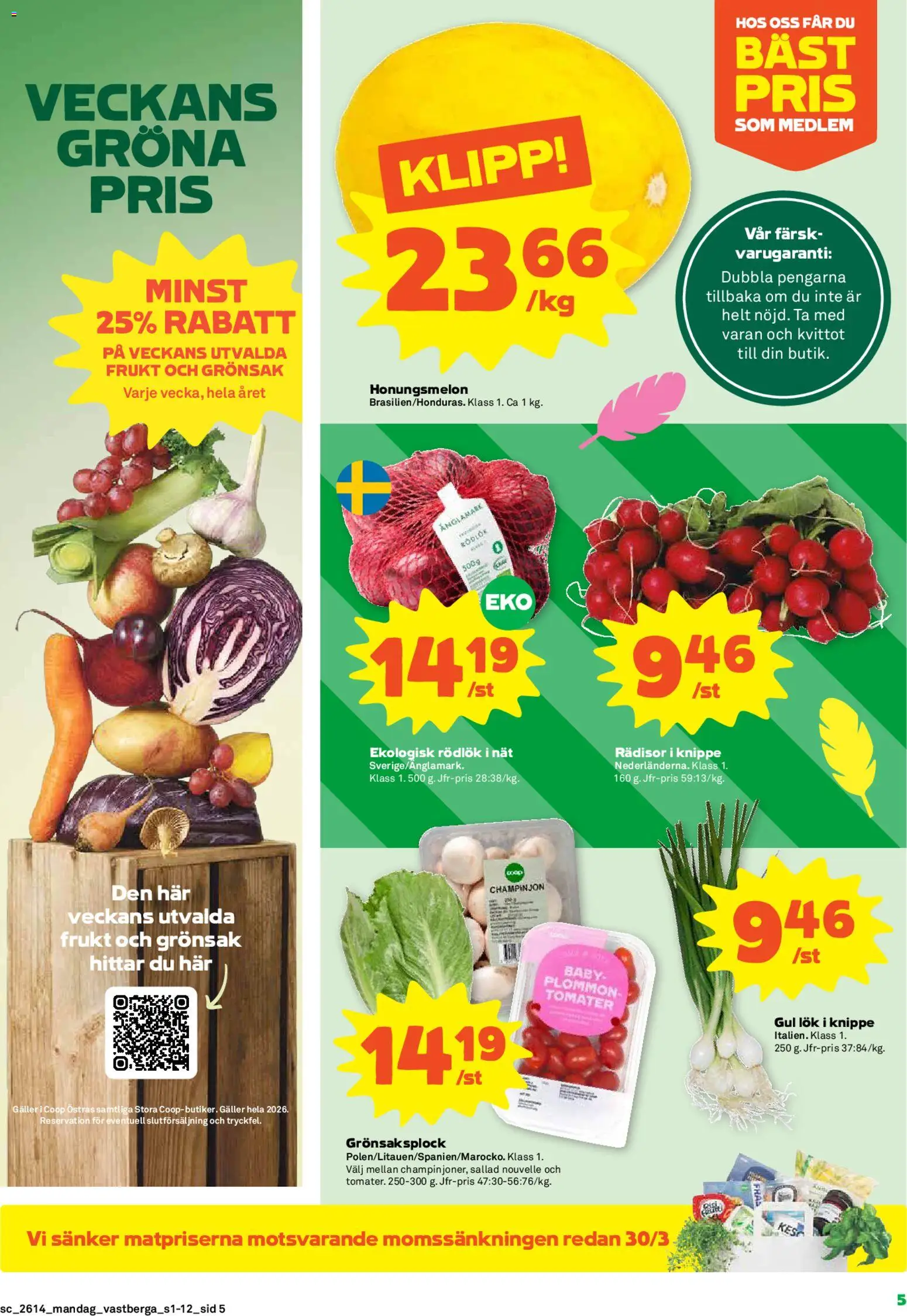 Coop Forum reklamblad aktuell från 30.03.2026 | Sida: 5 | Produkter: Honungsmelon, Plommon, Sallad, Fräs