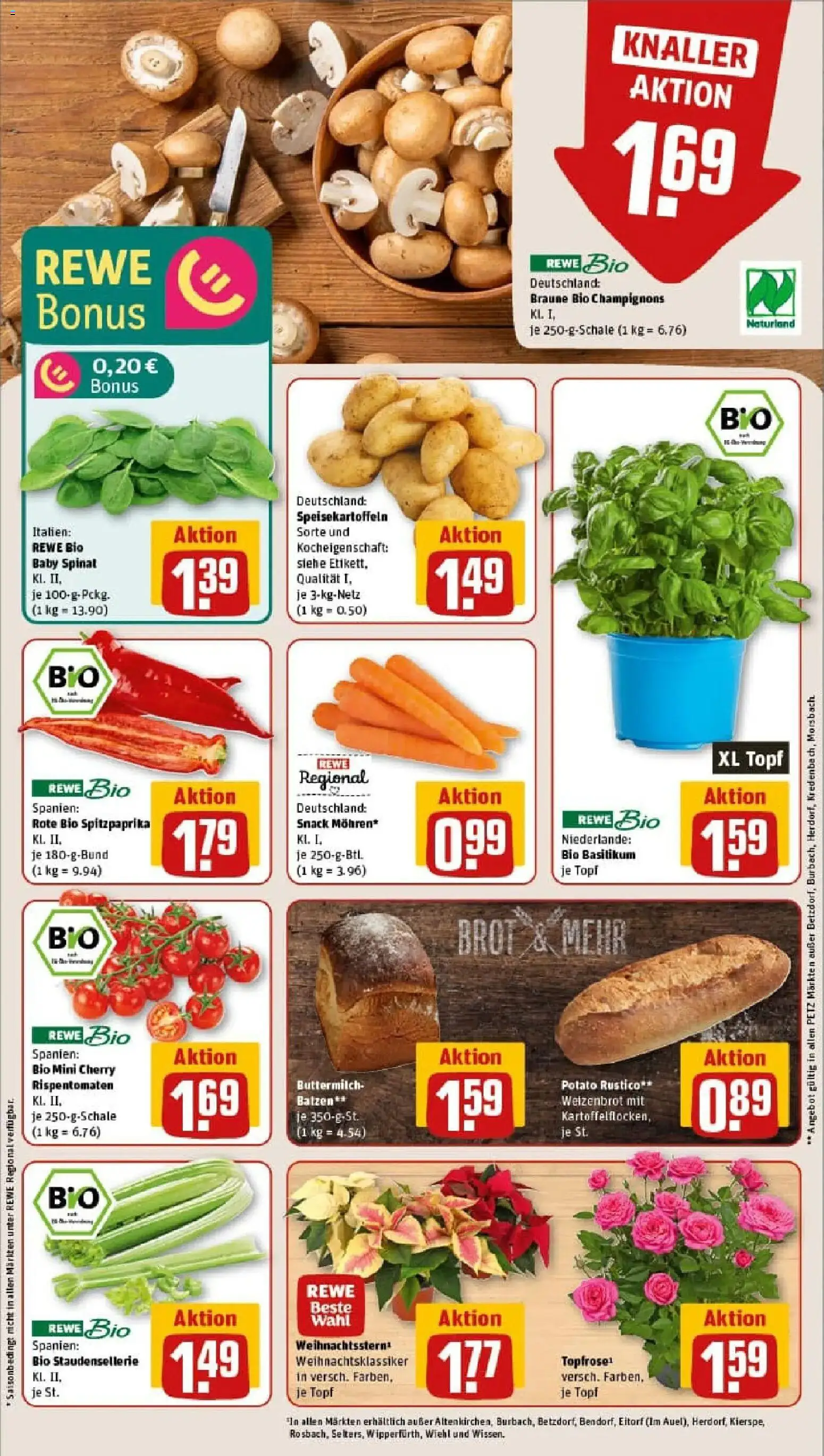 Rewe prospekt Wissen	 – gültig ab 10.11.2025 | Seite: 9 | Produkte: Buttermilch, Champignons, Brot