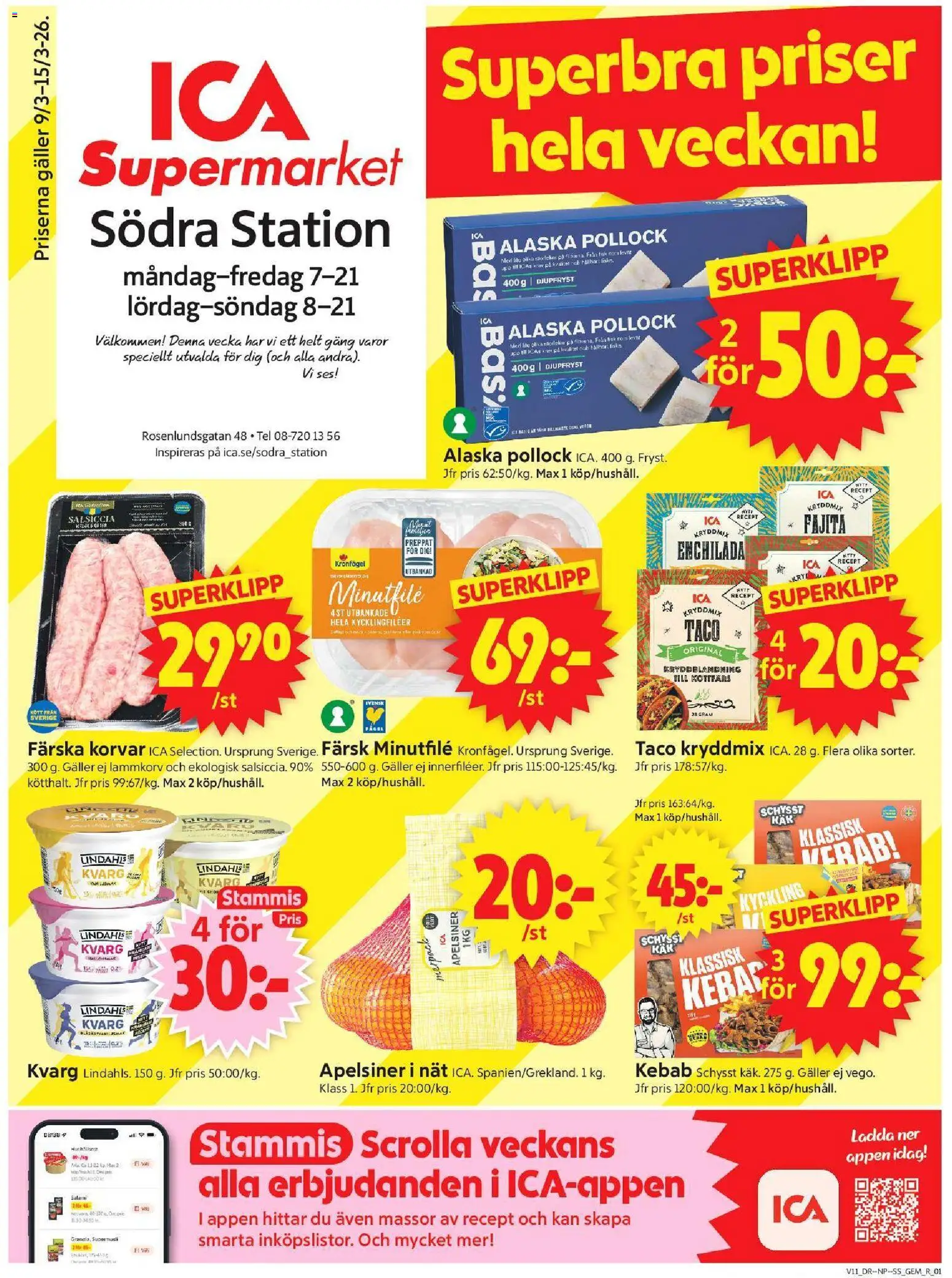 ICA Supermarket reklamblad aktuell från 09.03.2026 | Sida: 1 | Produkter: Gem, Galler, Salami, Kvarg