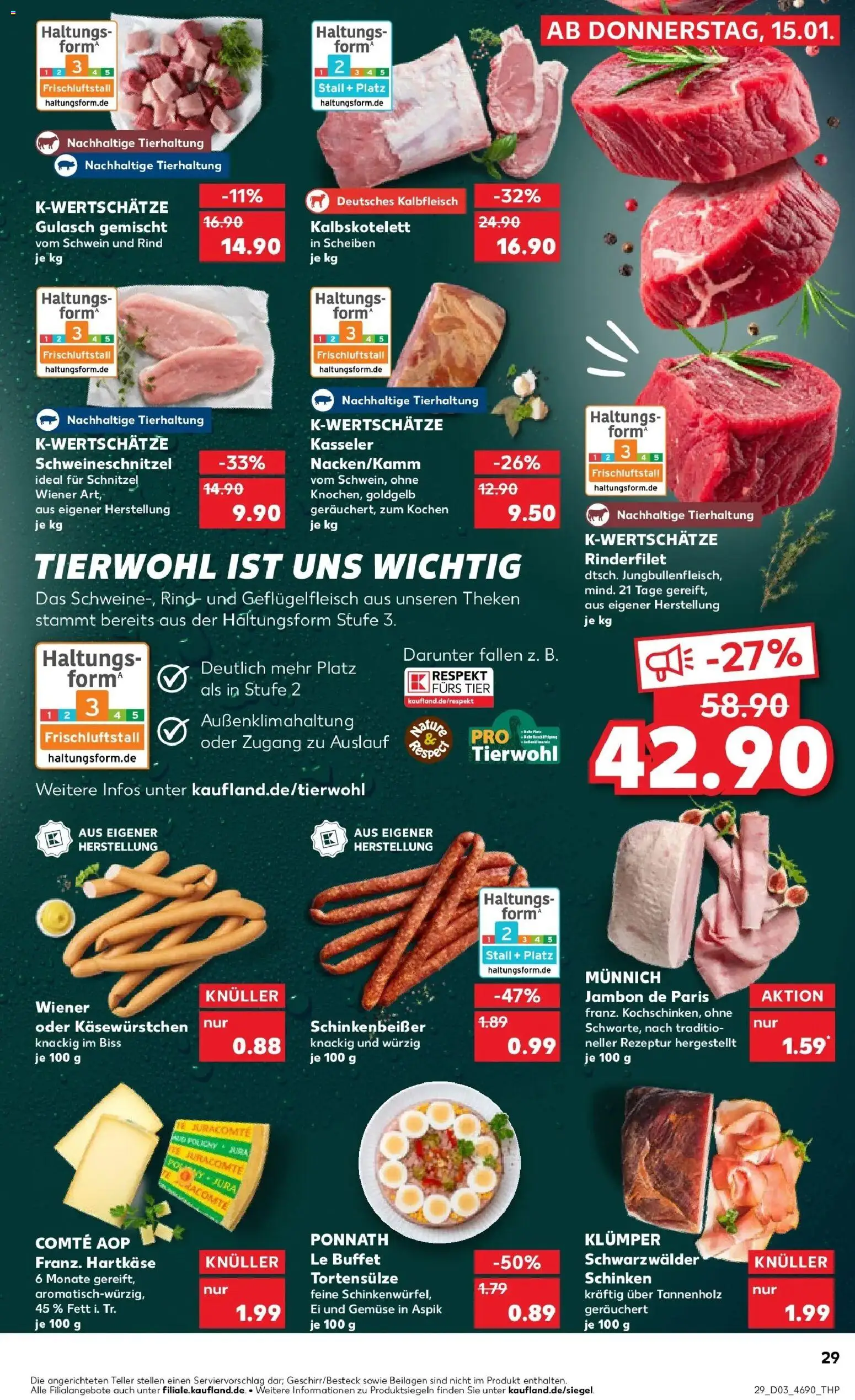 Kaufland prospekt Wendlingen Am Neckar	 – gültig ab 19.01.2026 | Seite: 29 | Produkte: Rinderfilet, Schnitzel, Gulasch, Schinken