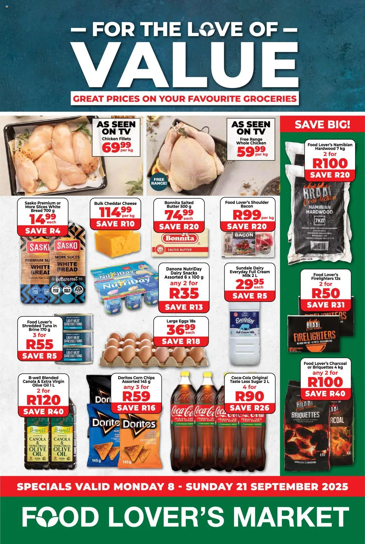 New Food Lover's Market catalogue – valid from 08.09.2025 | Page: 1 | Products: TV, Chicken, Cream, Peach
