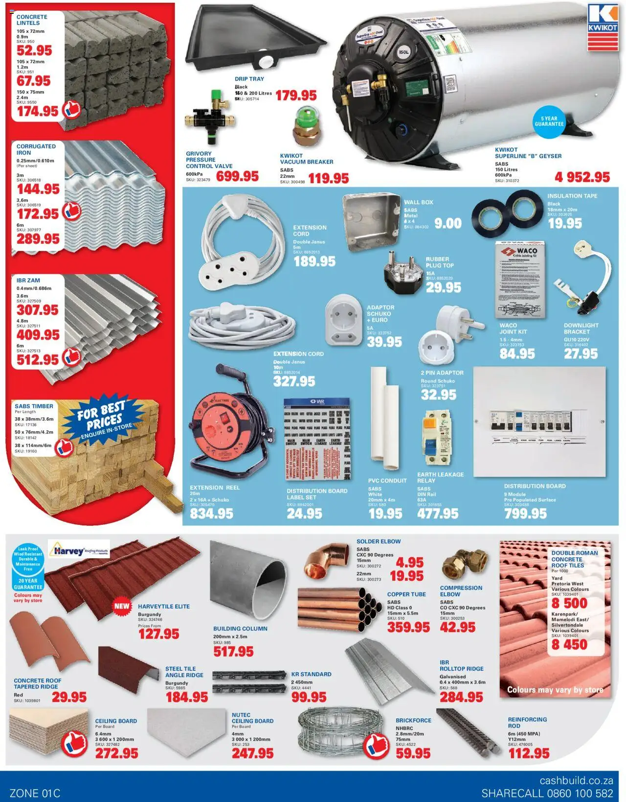 New Cashbuild catalogue – valid from 20.10.2025 | Page: 3 | Products: Switch, Geyser, Drip tray, Tape