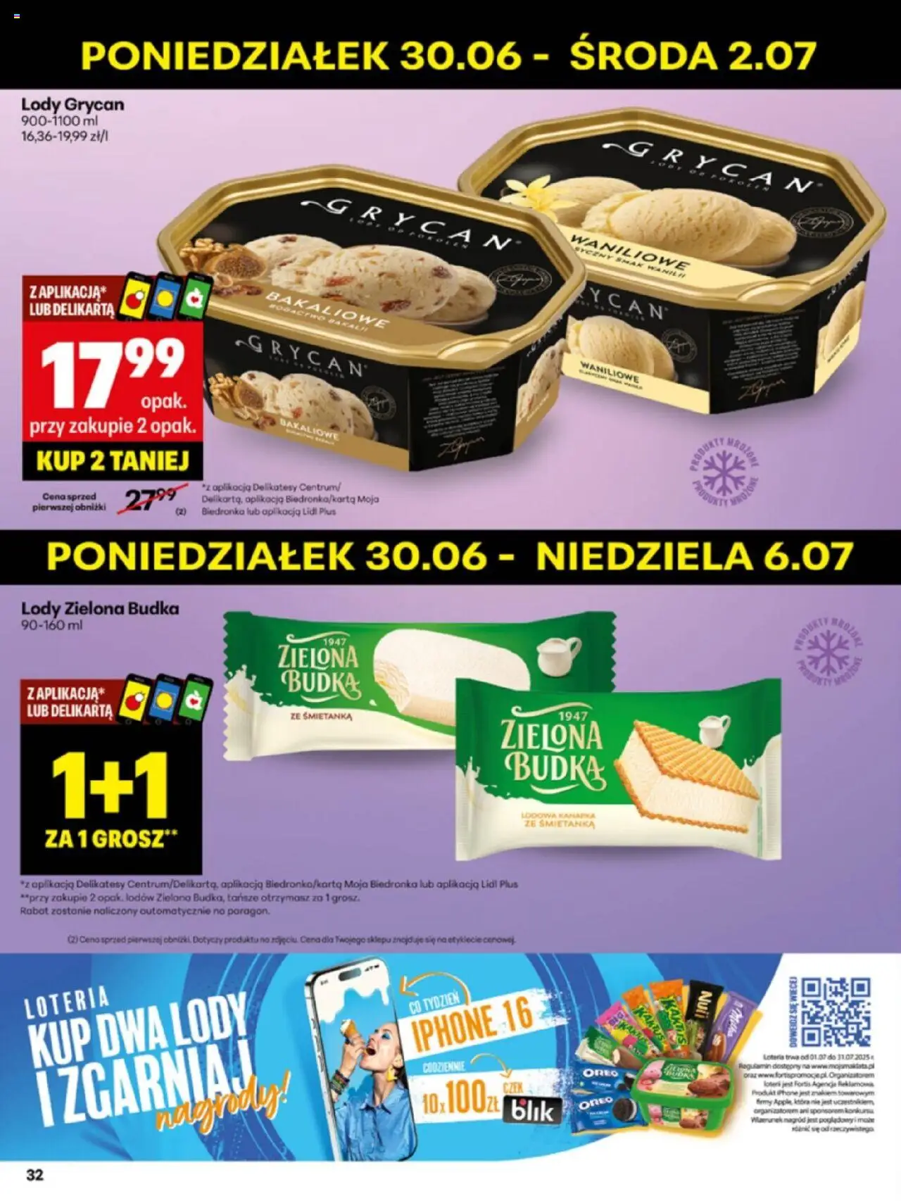 Delikatesy Centrum Gazetka - Sklepy Własne od 30.06.2025 | Strona: 32 | Produkty: Lody Grycan, Delikatesy, Lody