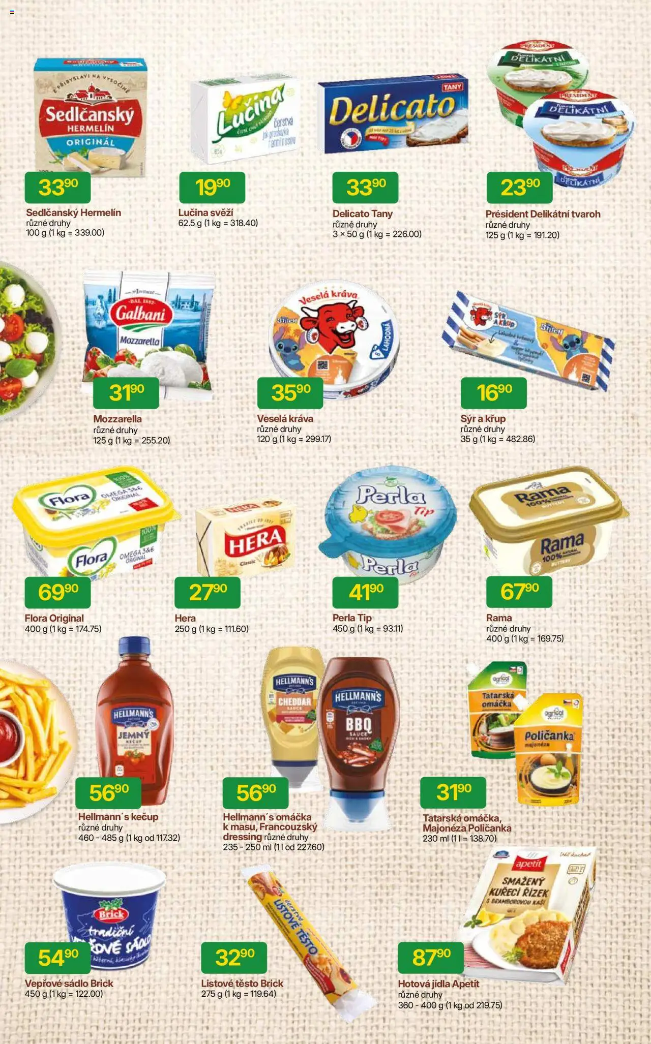 Hruška katalog od 06.08.2025 | Strana: 10 | Produkty: Sedlčanský Hermelín, Hotová jídla, Hellmann's kečup, Cheddar
